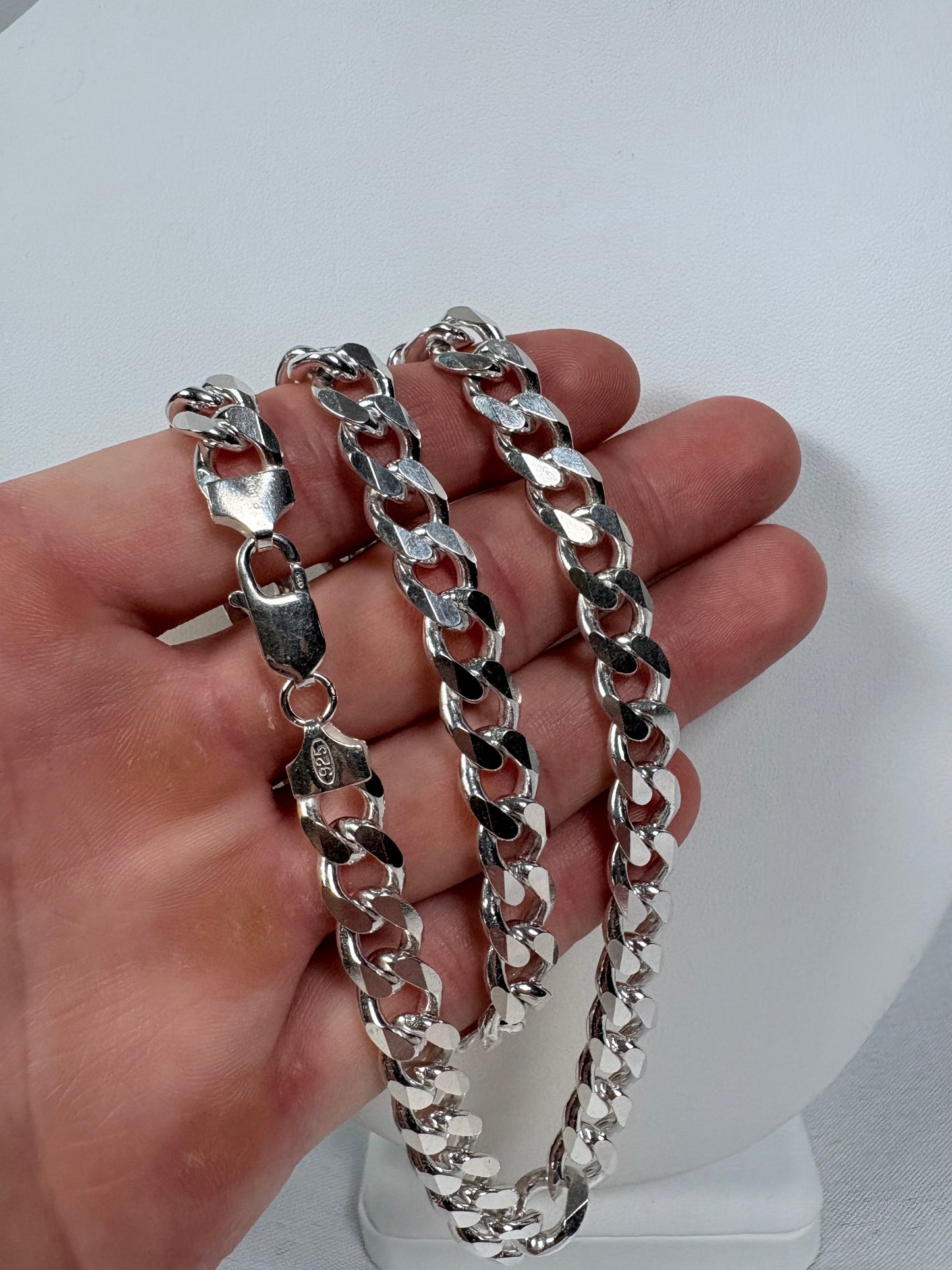 Solid .925 Sterling Silver Cuban Link Necklace In 9mm