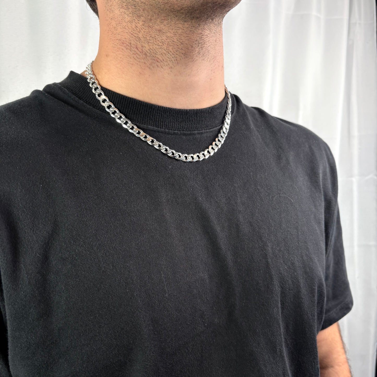 Solid .925 Sterling Silver Cuban Link Necklace In 8mm
