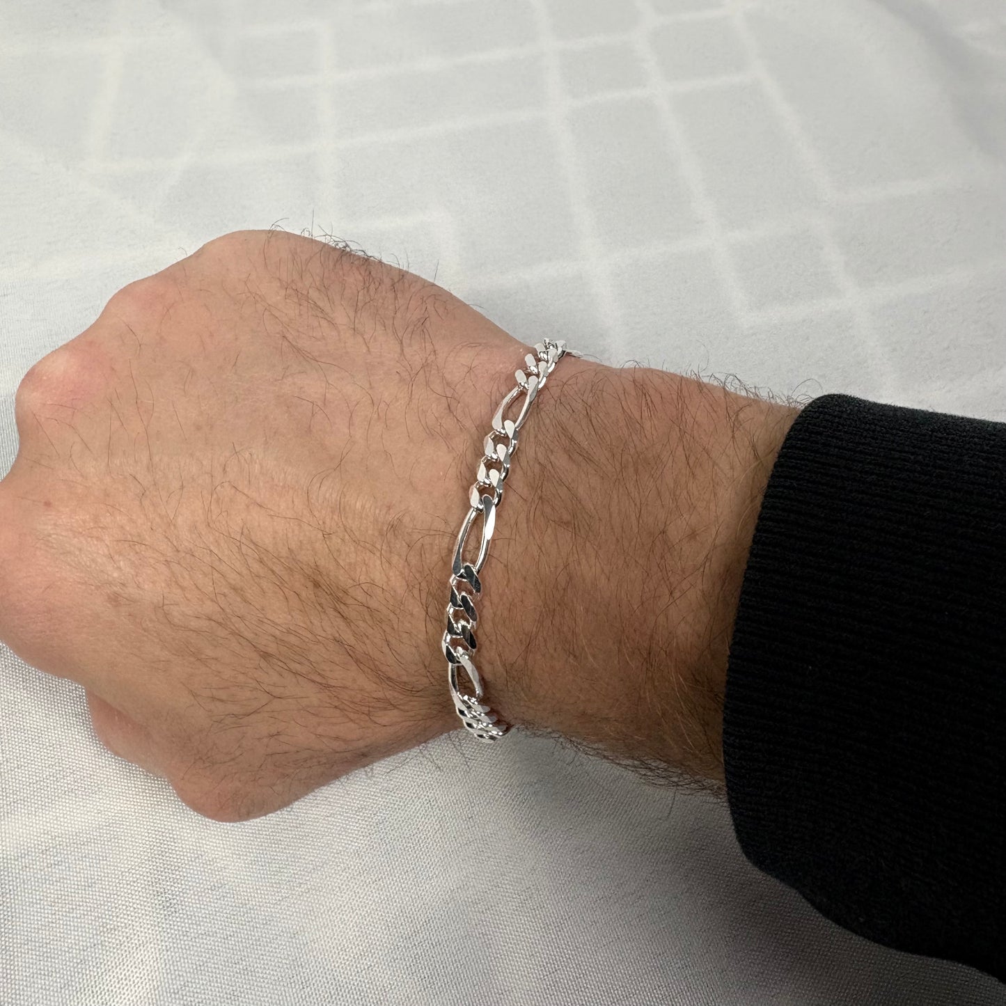 Solid .925 Sterling Silver Figaro Link Bracelet In 6mm 7 & 8 Inches
