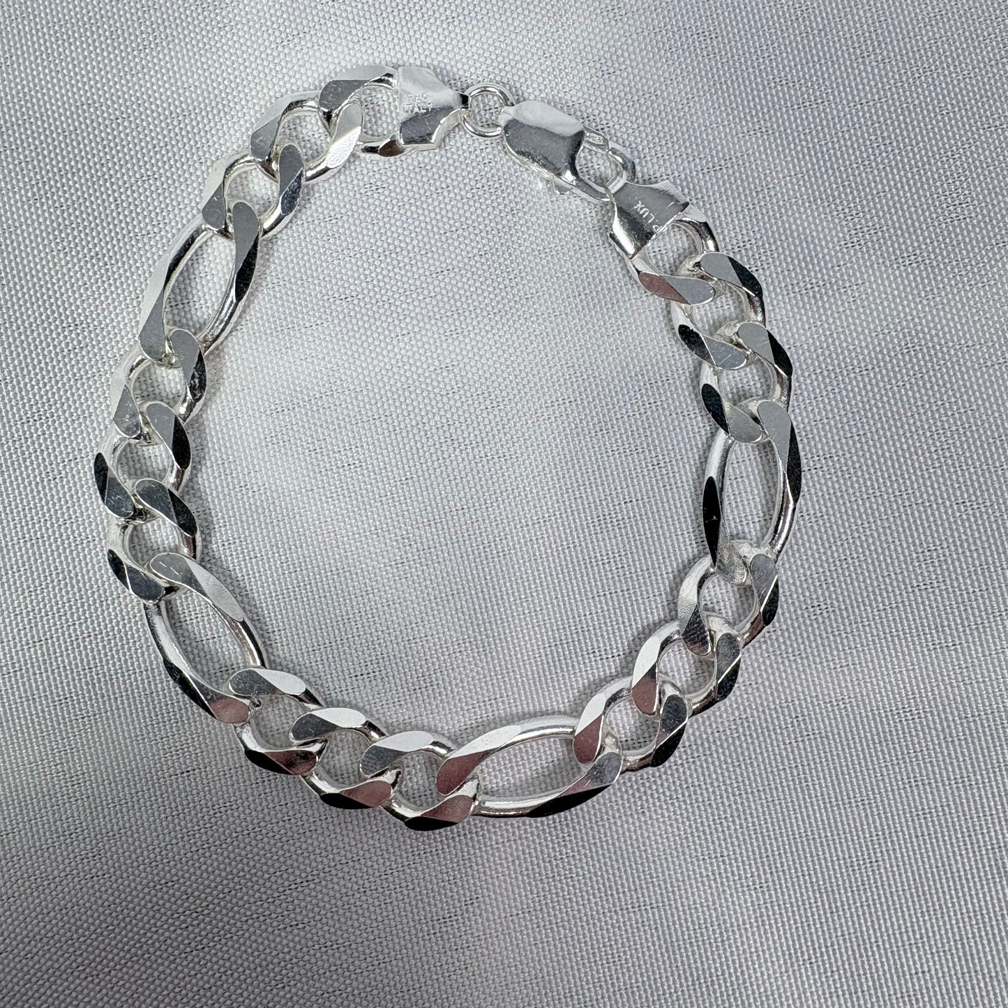 Solid .925 Sterling Silver Figaro Link Bracelet In 9mm 8 & 9 Inches