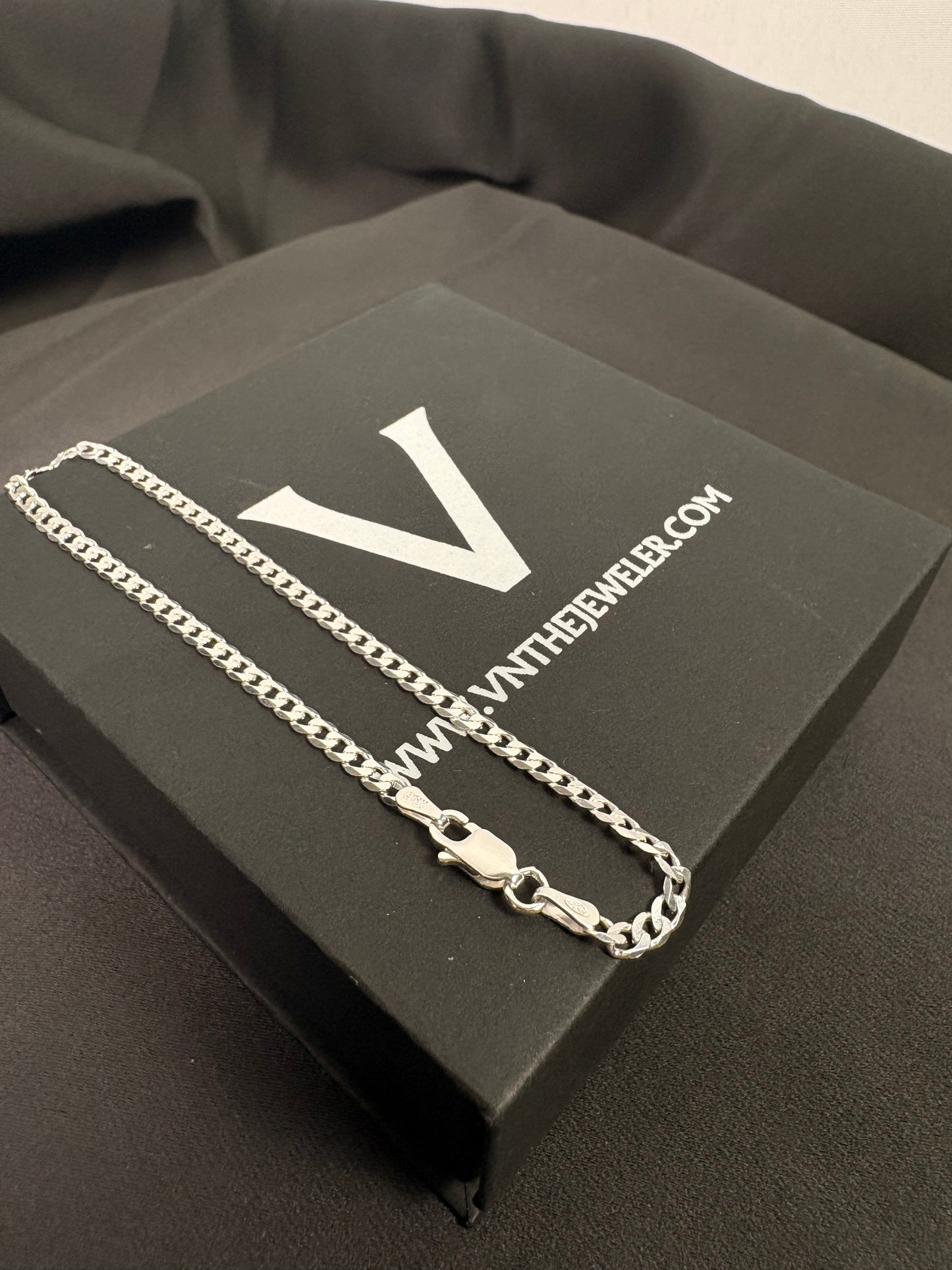 Solid .925 Sterling Silver Flat Cuban Link Bracelet 3mm