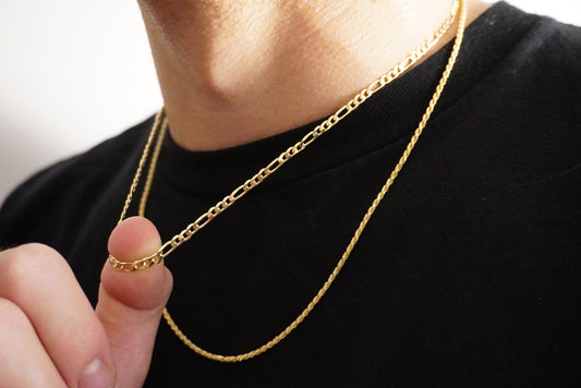 14k Gold Vermeil Figaro Link & Diamond Cut Rope Chain Stack