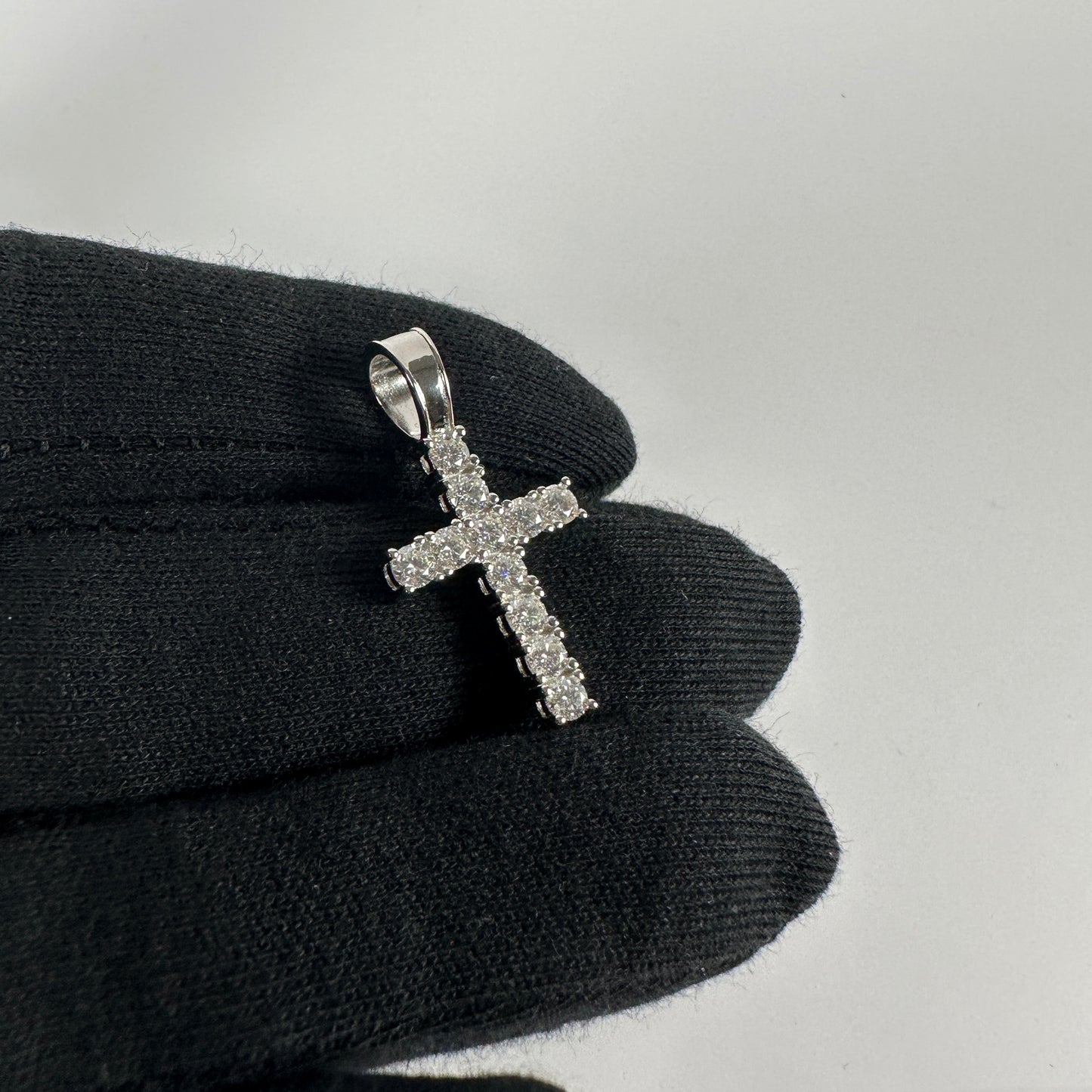 Small Certified VVS Moissanite Cross Pendant In Solid .925 Sterling Silver