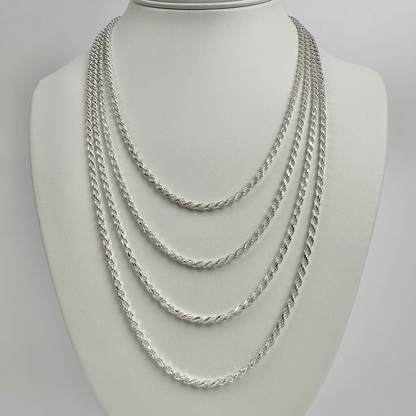 Solid .925 Sterling Silver Diamond Cut Rope Chain 3mm