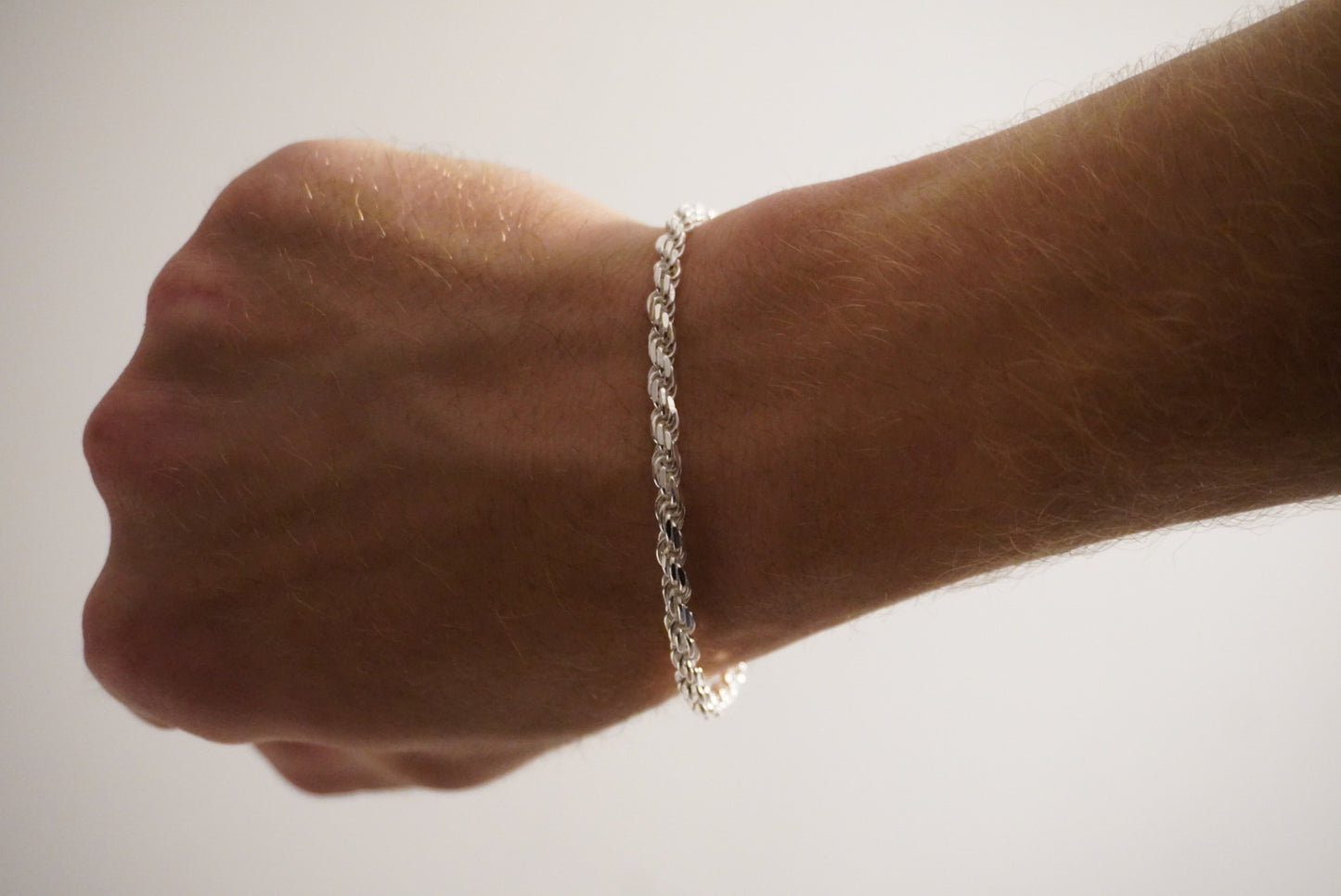 Solid .925 Sterling Silver Diamond Cut Rope Bracelet 4mm