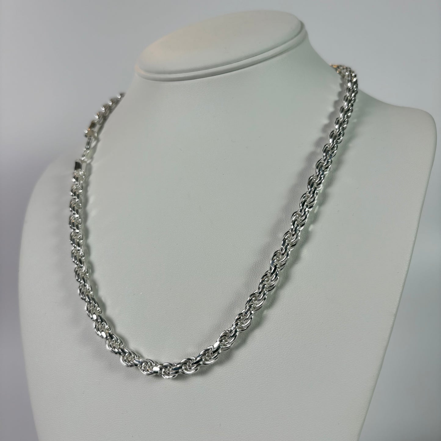 Solid .925 Sterling Silver Diamond Cut Rope Chain In 6mm