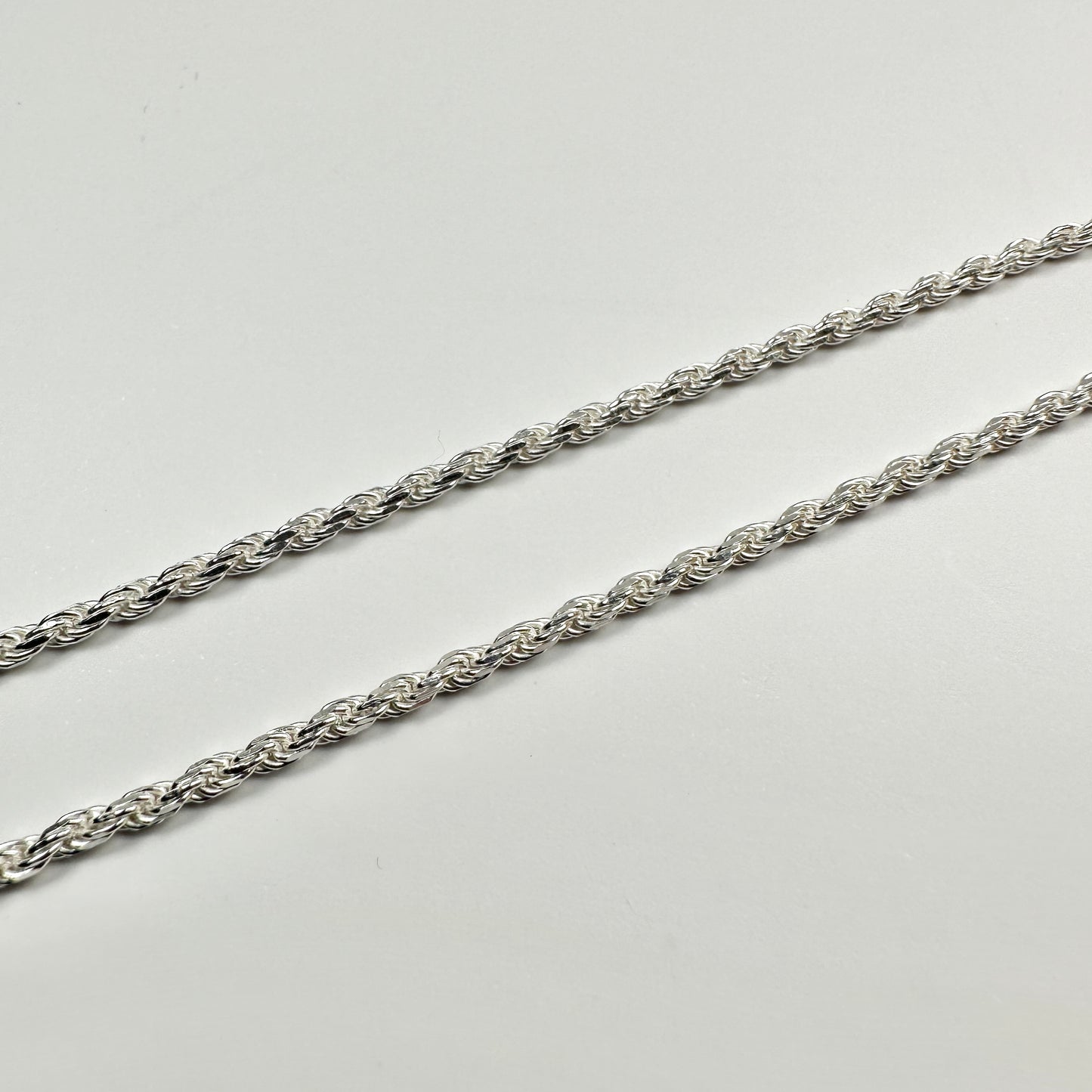 Solid .925 Sterling Silver Diamond Cut Rope Chain 2mm