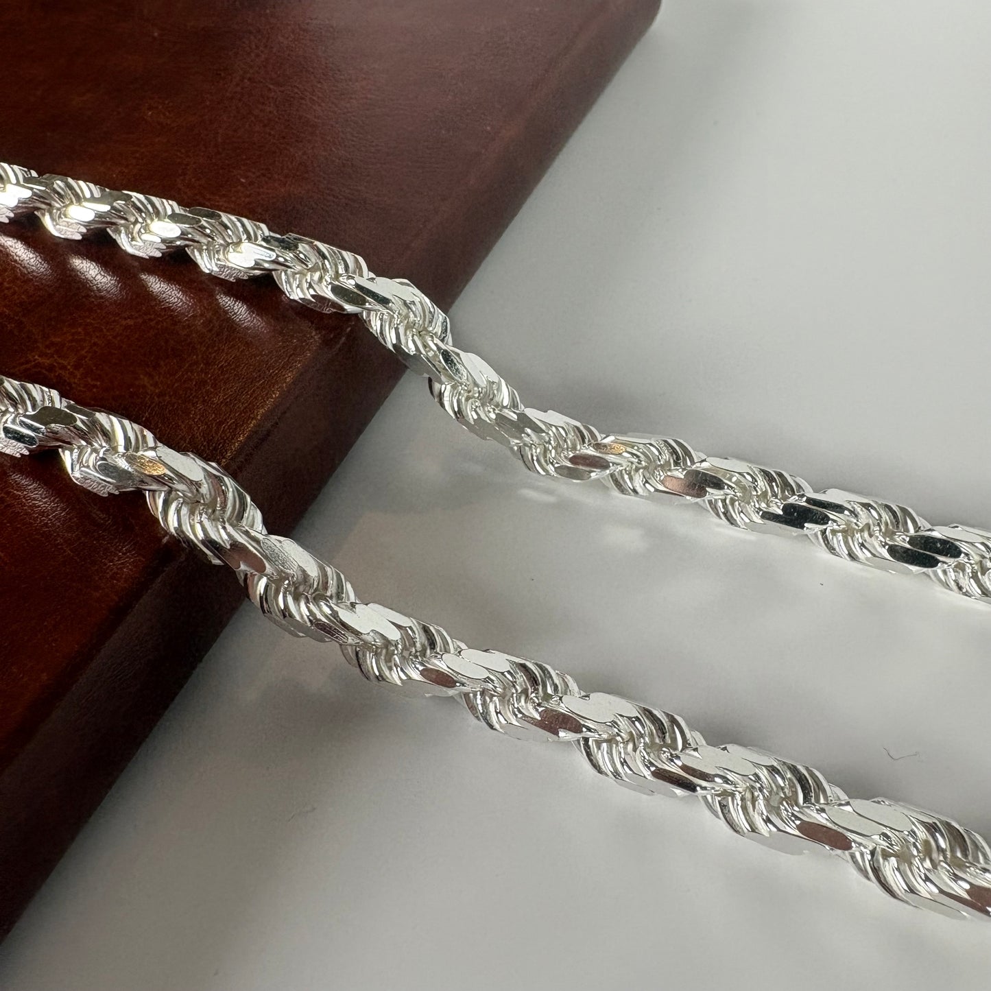 Solid .925 Sterling Silver Diamond Cut Rope Chain In 8mm