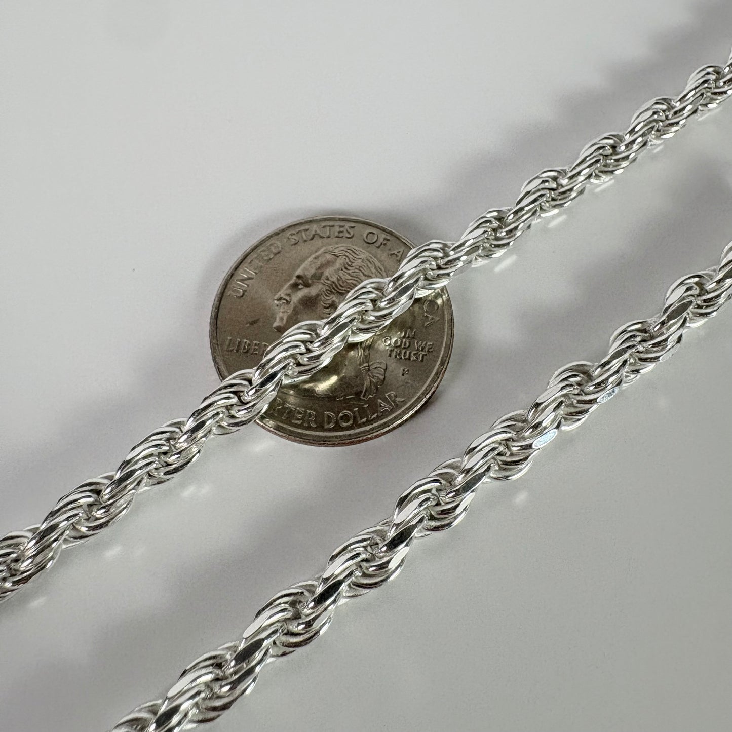 Solid .925 Sterling Silver Diamond Cut Rope Chain 5mm