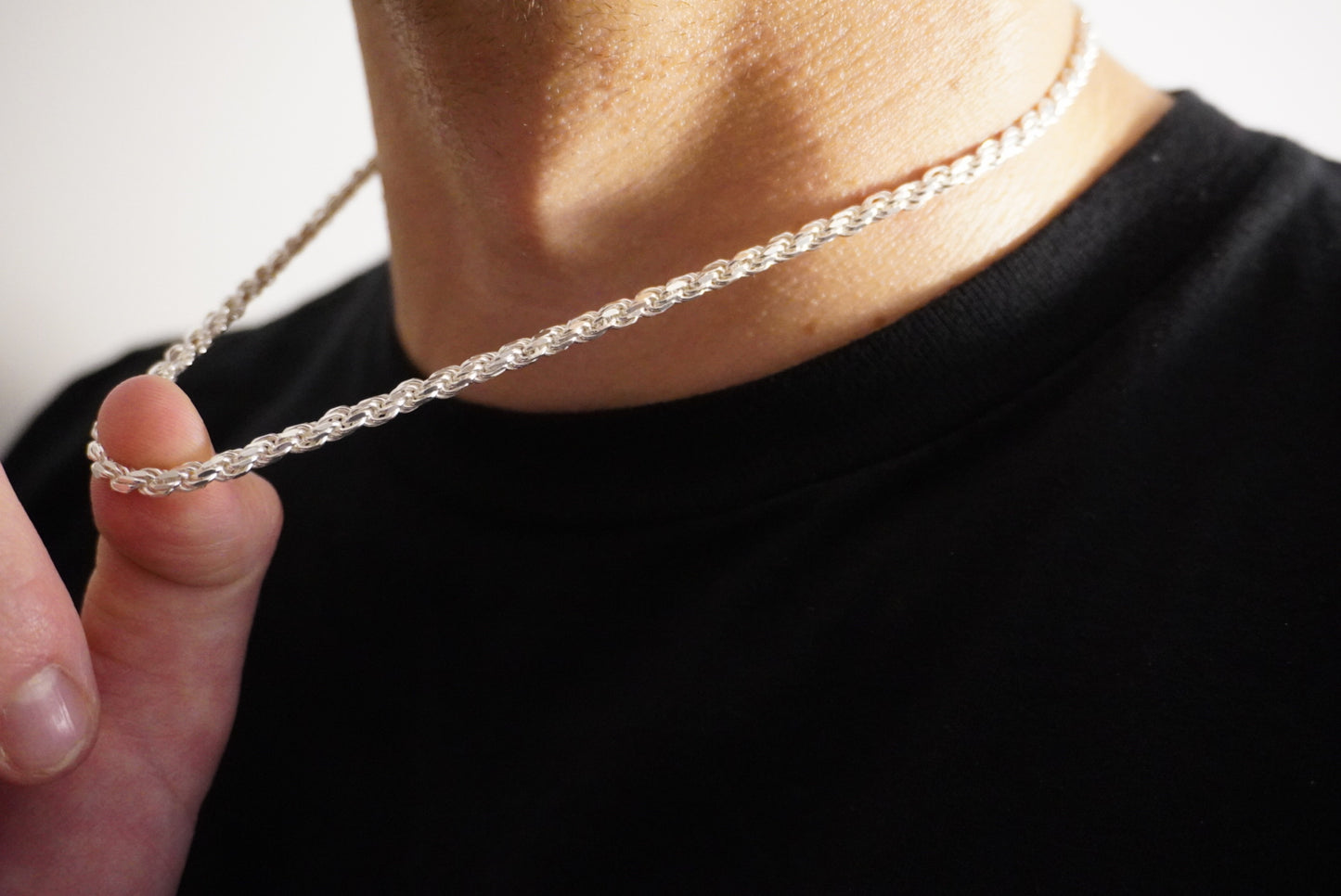 Solid .925 Sterling Silver Diamond Cut Rope Chain 4mm