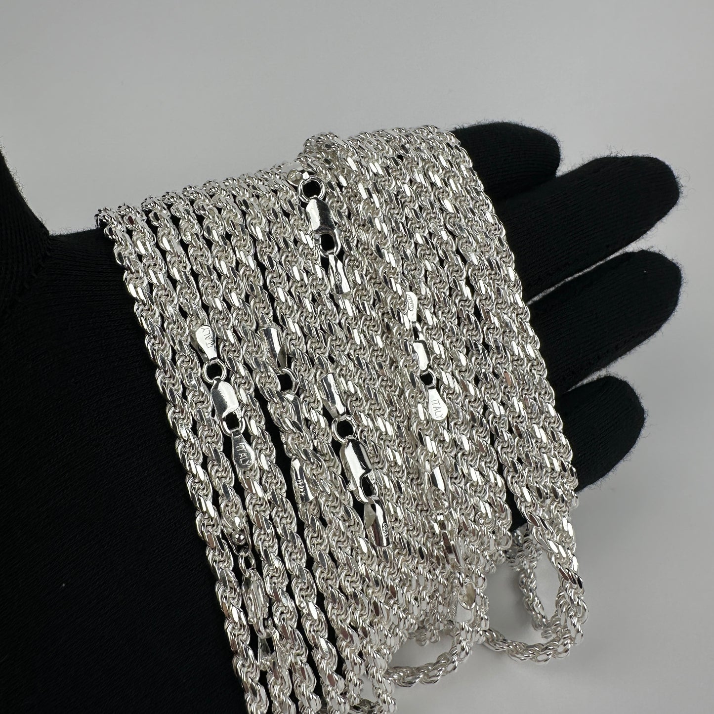 Solid .925 Sterling Silver Diamond Cut Rope Chain 4mm