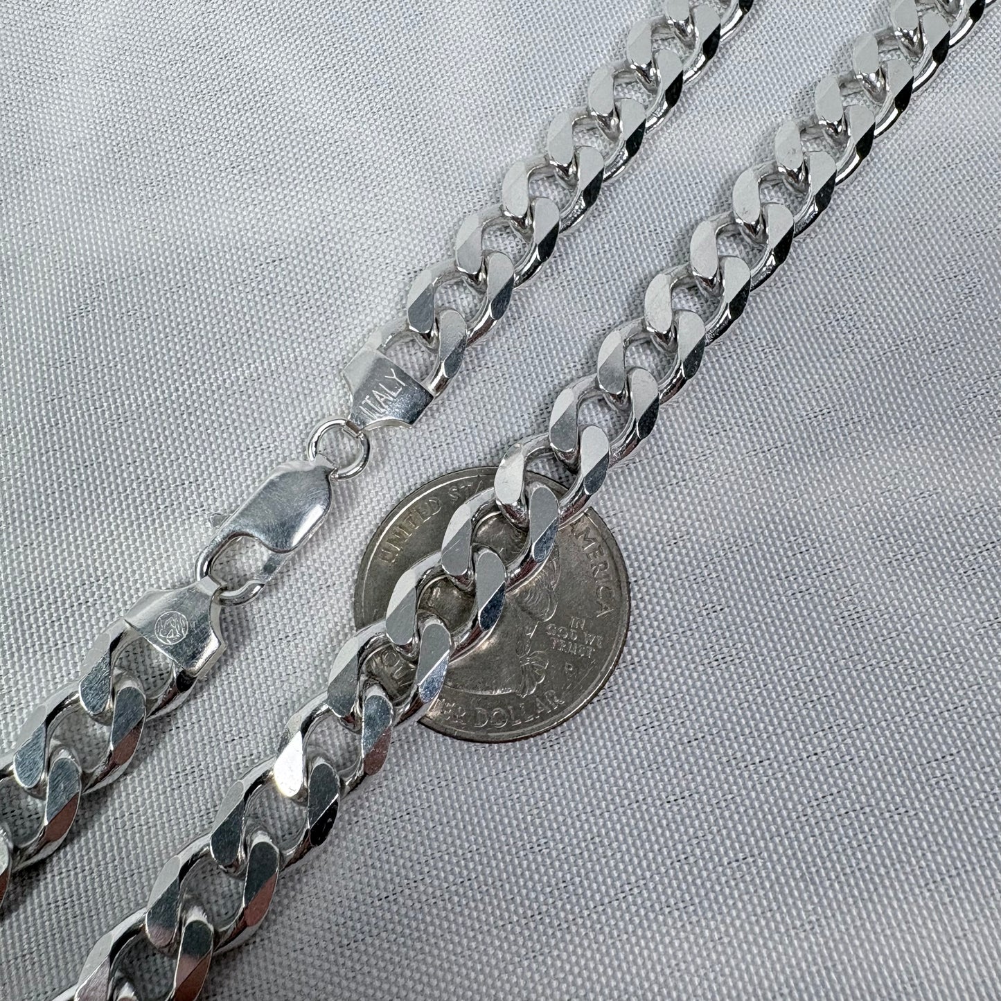 Solid .925 Sterling Silver Cuban Link Necklace In 9mm