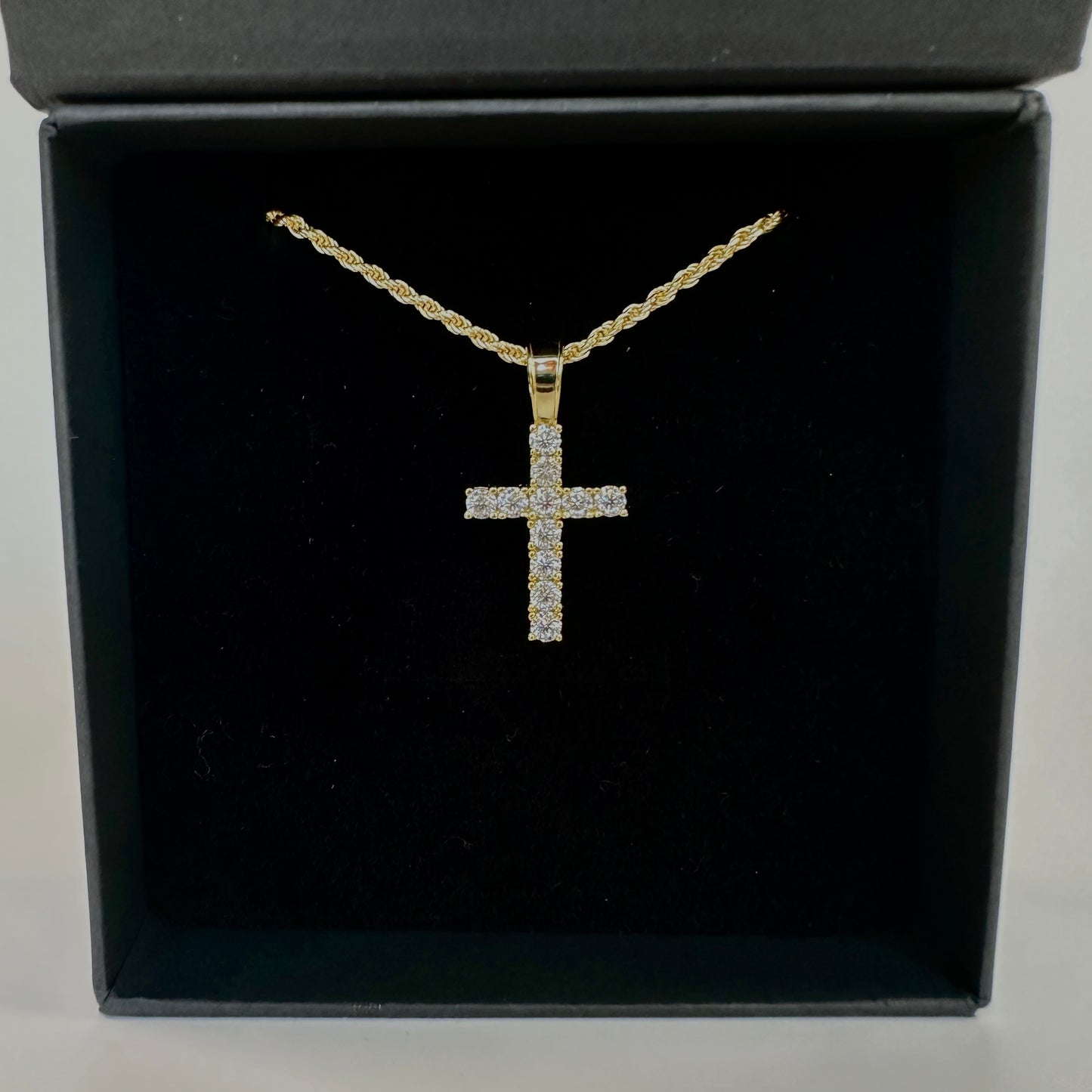 14k Gold Vermeil Rope And VVS Moissanite Cross Pendant