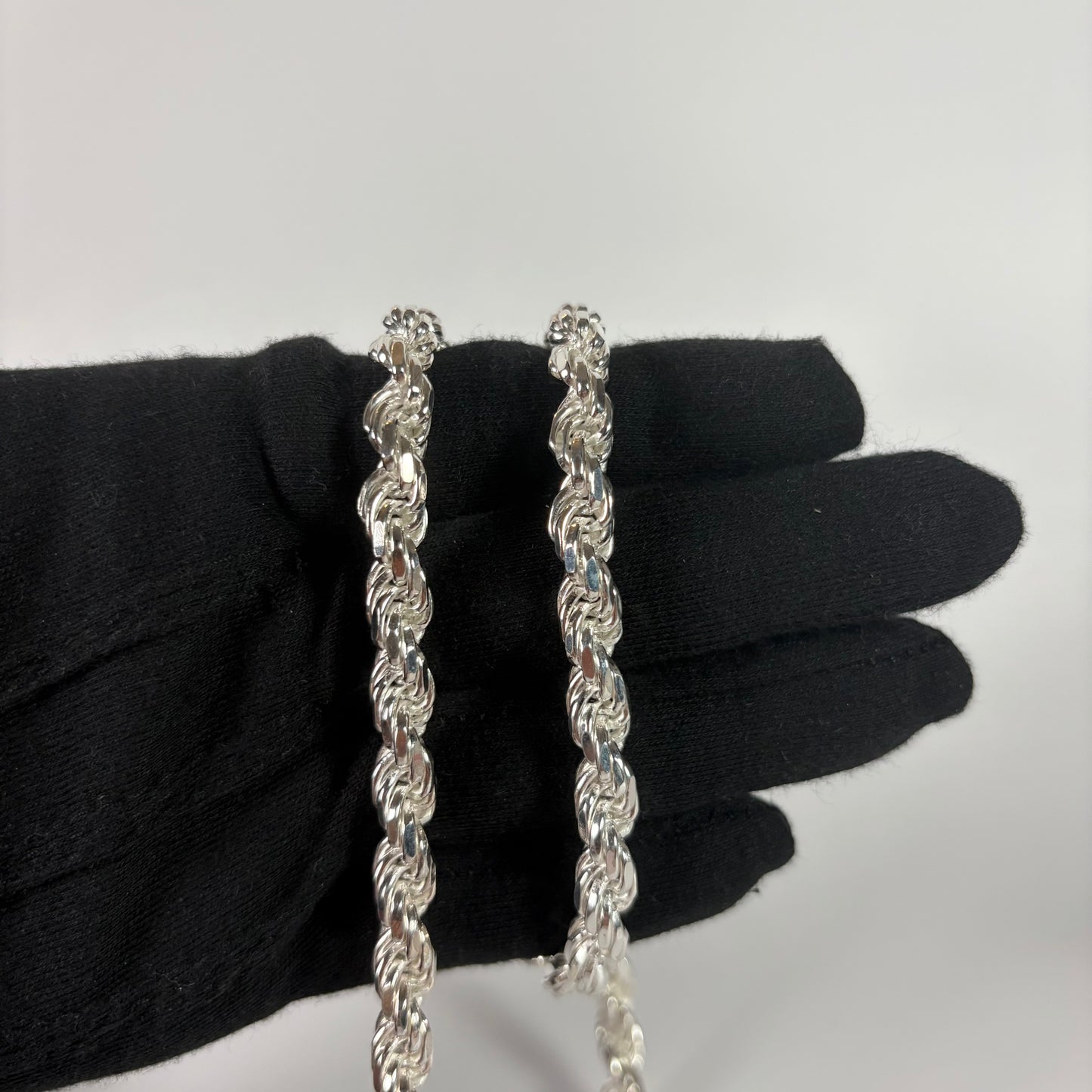 Solid .925 Sterling Silver Diamond Cut Rope Chain In 7.5mm