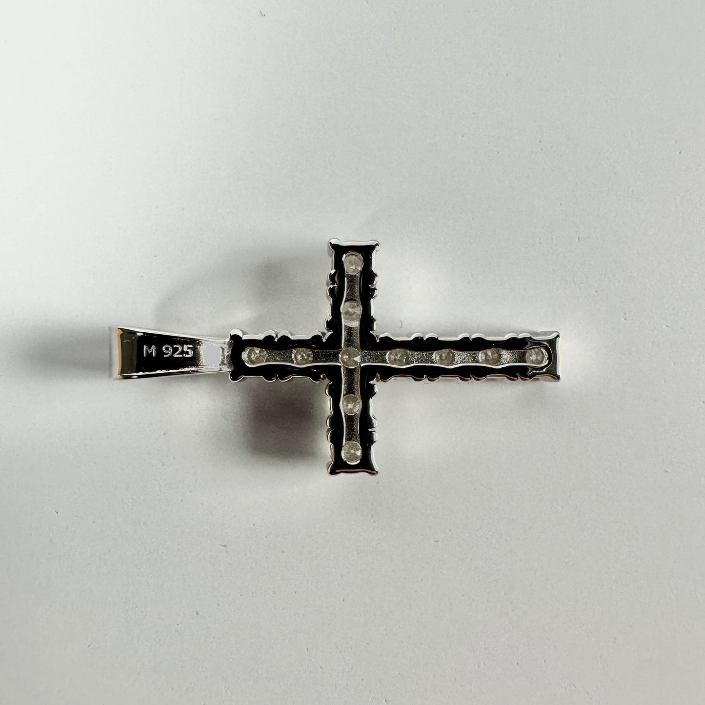 Small Certified VVS Moissanite Cross Pendant In Solid .925 Sterling Silver