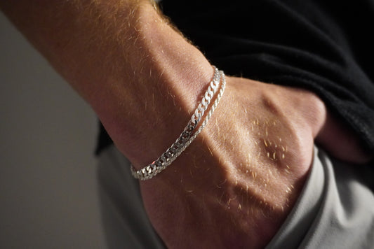 Solid .925 Sterling Silver Rope And Flat Cuban Bracelet Stack