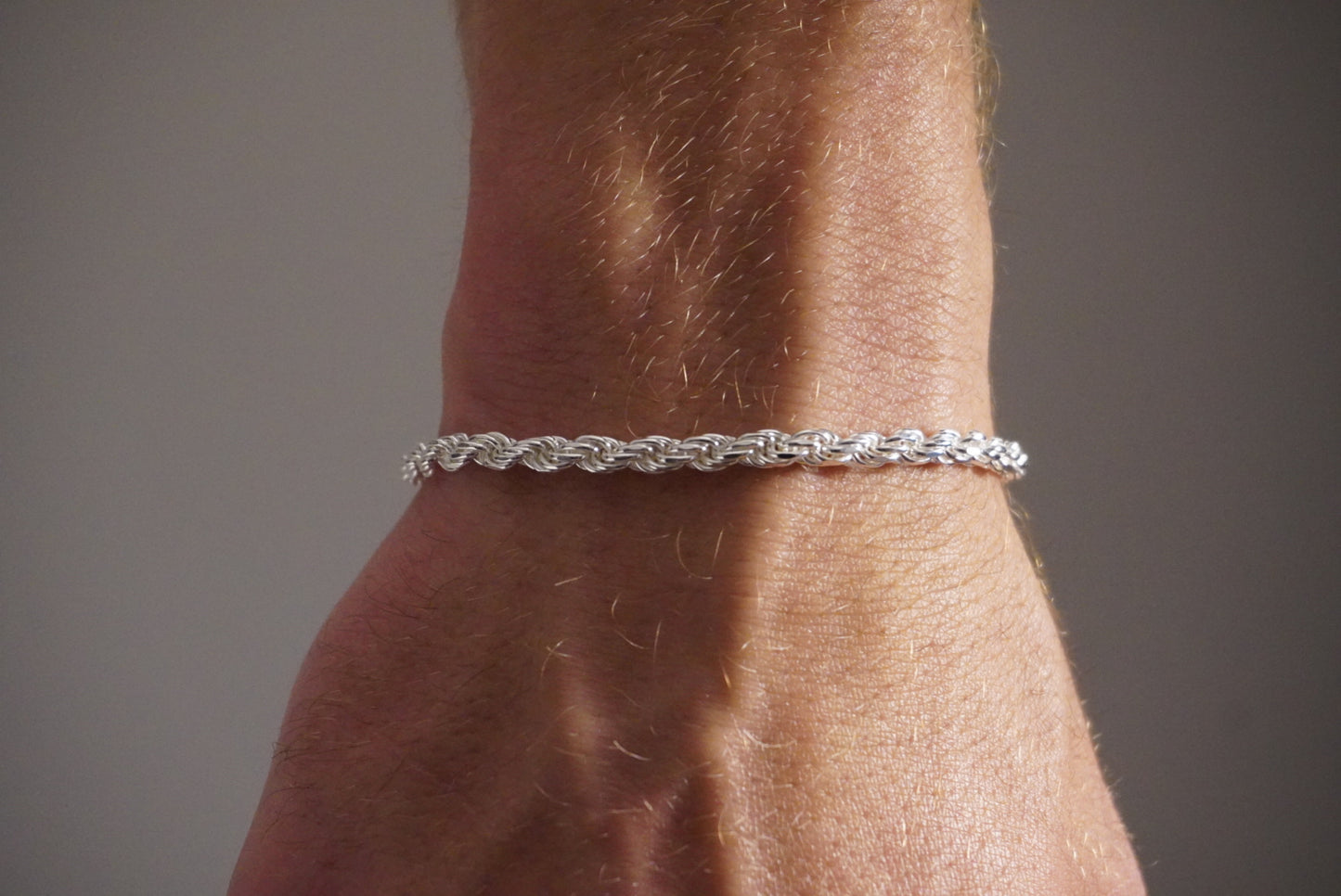 Solid .925 Sterling Silver Diamond Cut Rope Bracelet 4mm