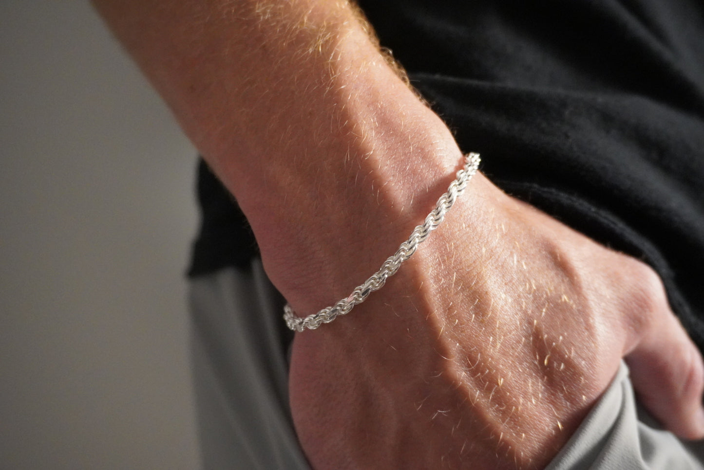 Solid .925 Sterling Silver Diamond Cut Rope Bracelet 4mm