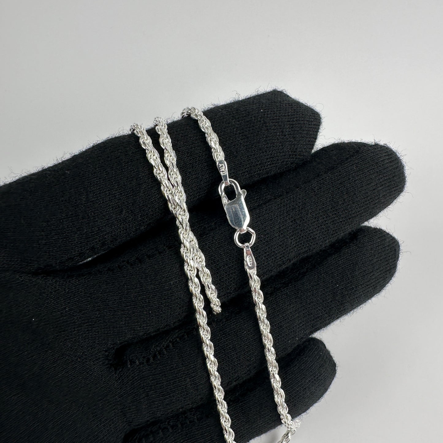 Solid .925 Sterling Silver Diamond Cut Rope Chain 2.5mm