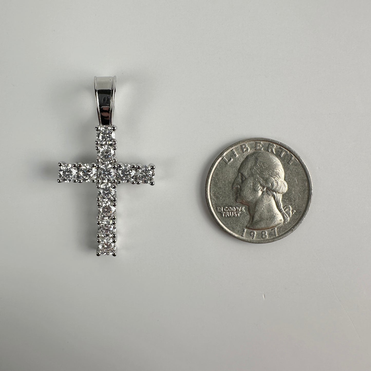 Medium Certified VVS Moissanite Cross Pendant In Solid .925 Sterling Silver