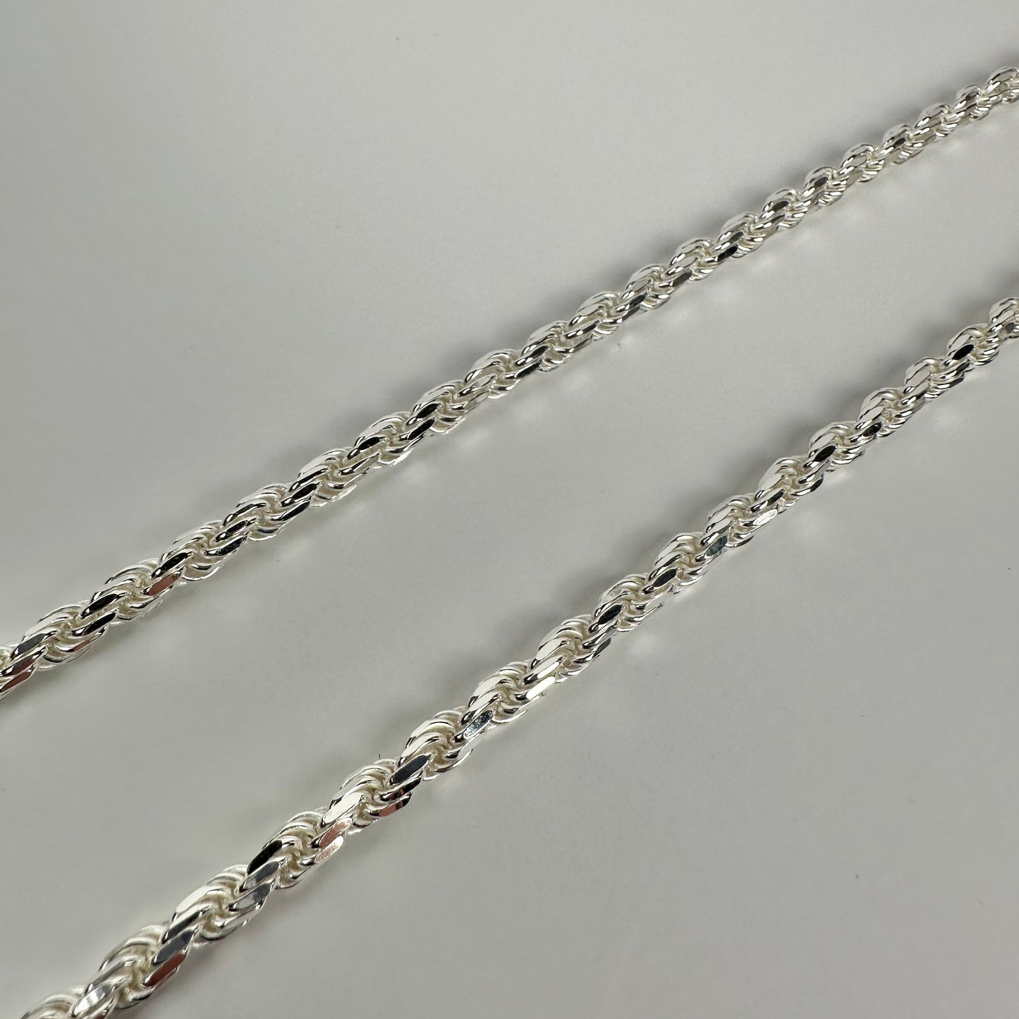 Solid .925 Sterling Silver Diamond Cut Rope Chain 4mm