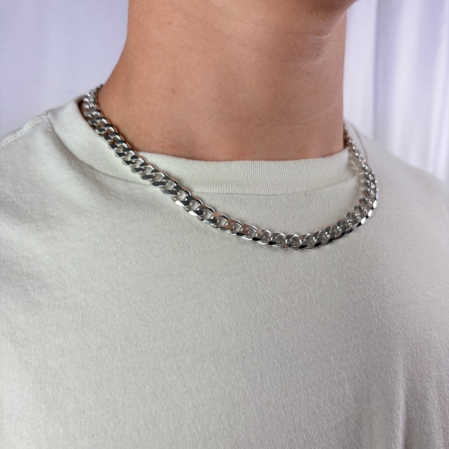 Solid .925 Sterling Silver Cuban Link Necklace In 9mm