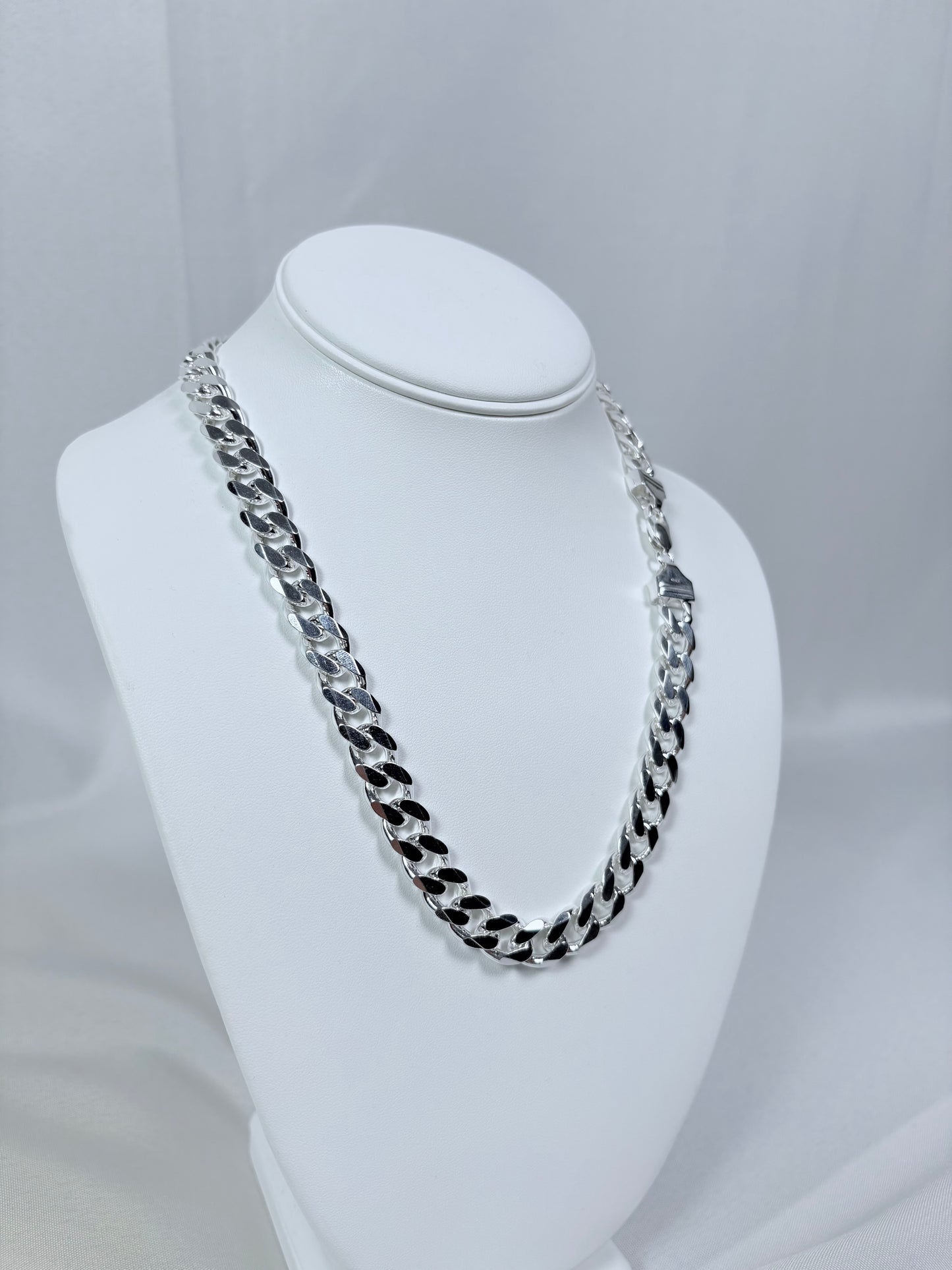 Solid .925 Sterling Silver Cuban Link Necklace In 11mm