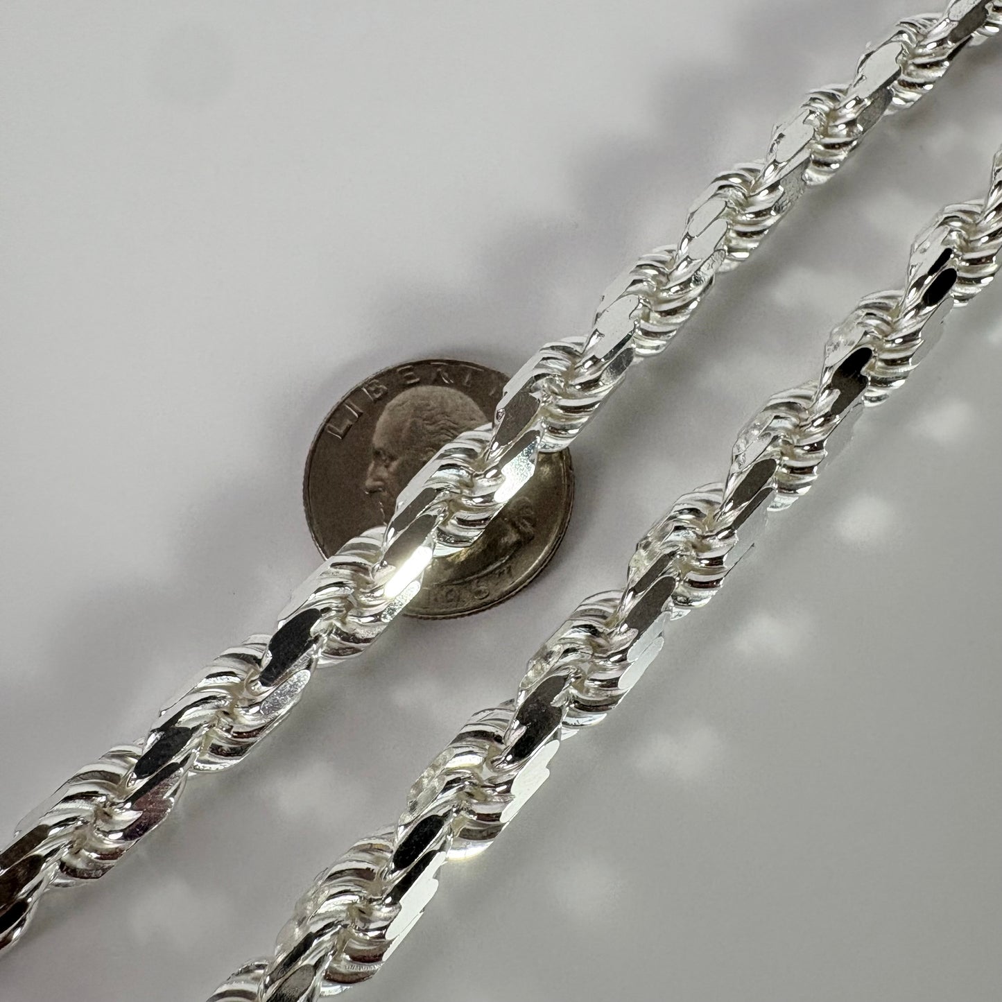 Solid .925 Sterling Silver Diamond Cut Rope Chain In 8mm
