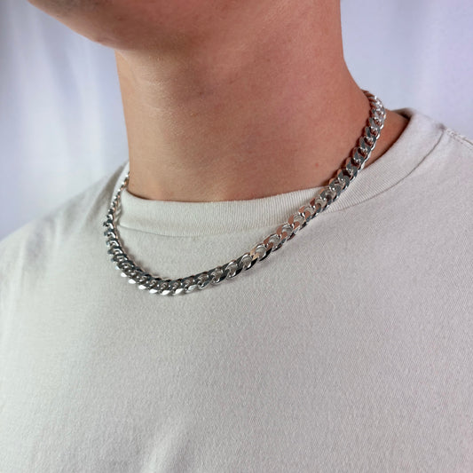 Solid .925 Sterling Silver Cuban Link Necklace In 9mm