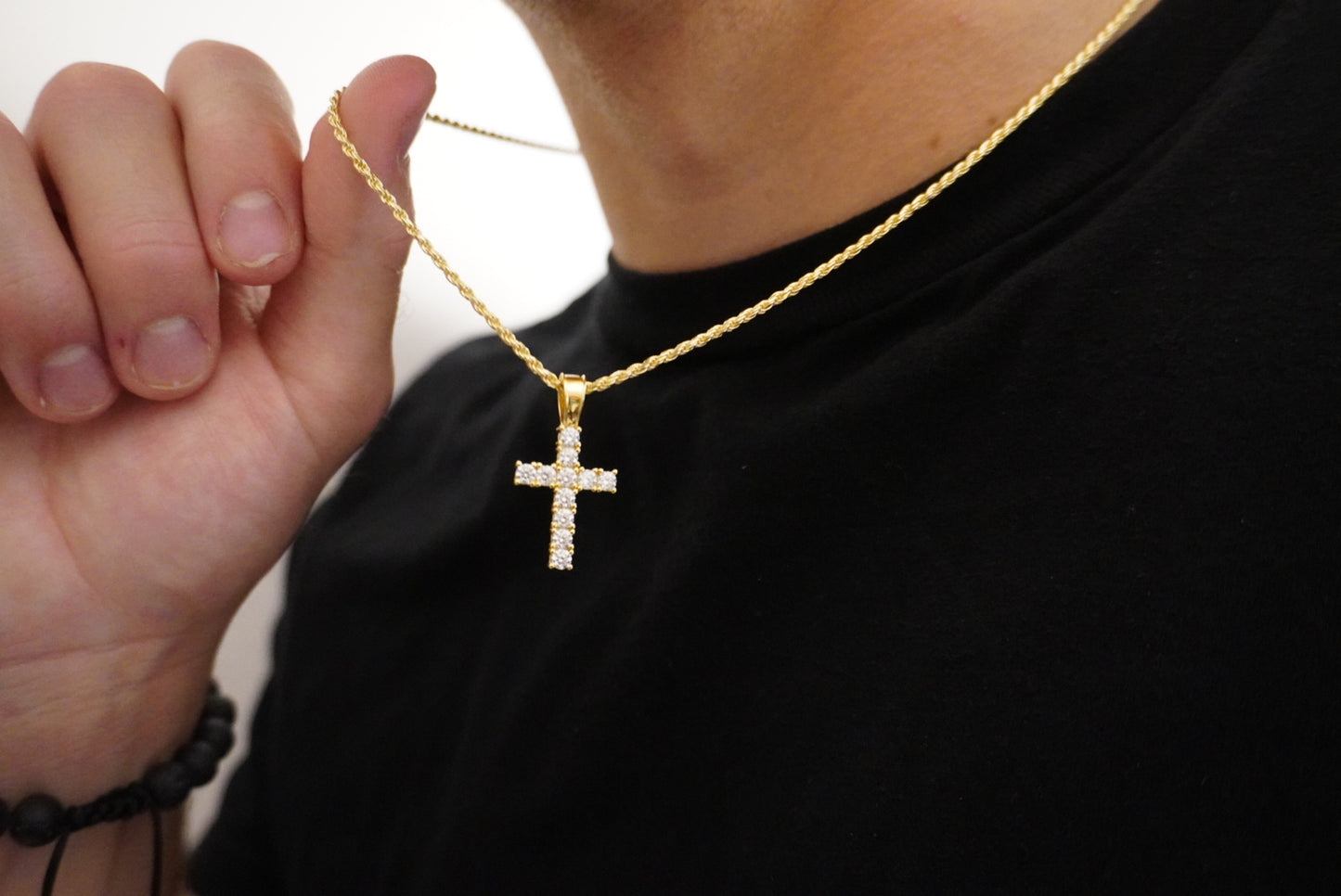 14k Gold Vermeil Rope And VVS Moissanite Cross Pendant