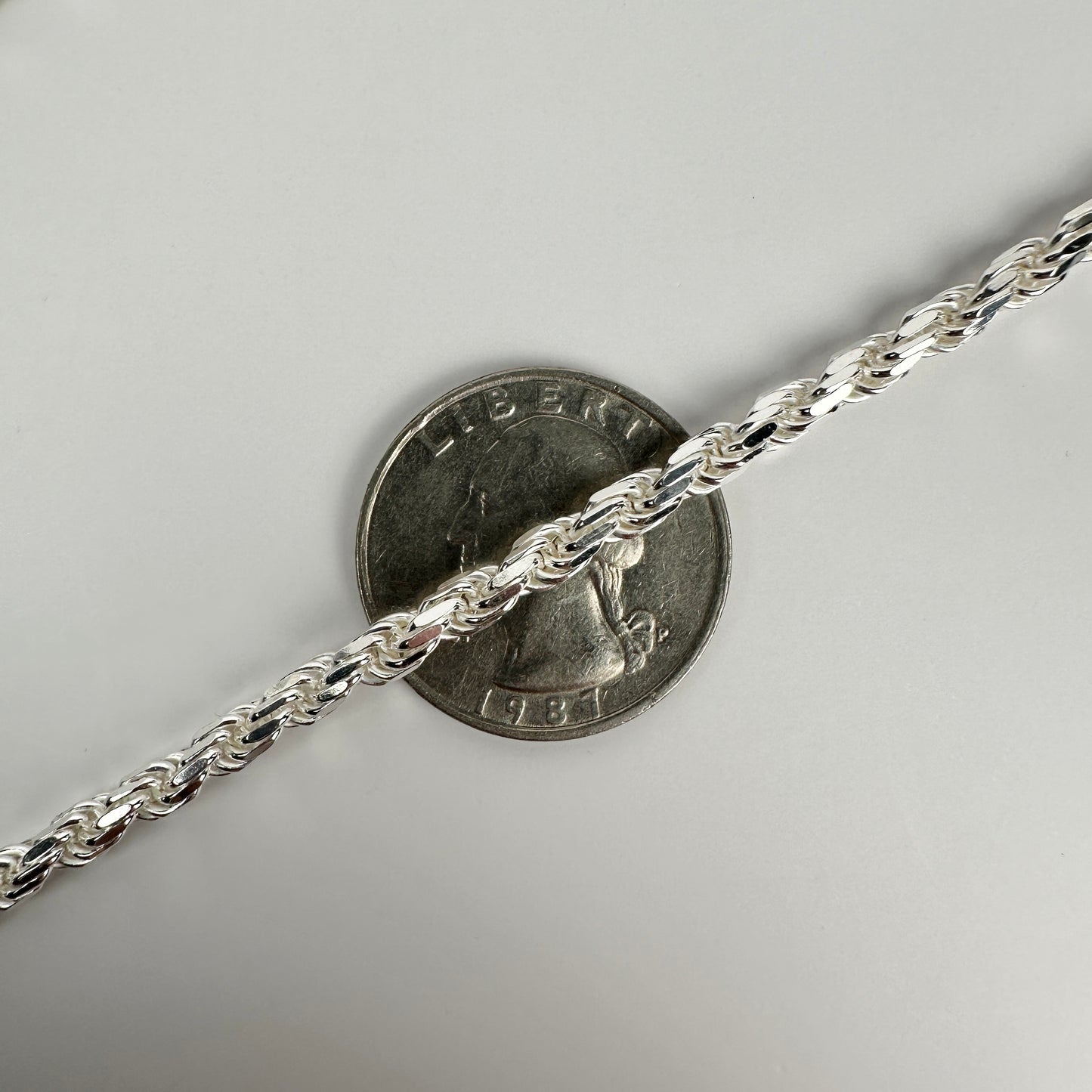 Solid .925 Sterling Silver Diamond Cut Rope Chain 4mm