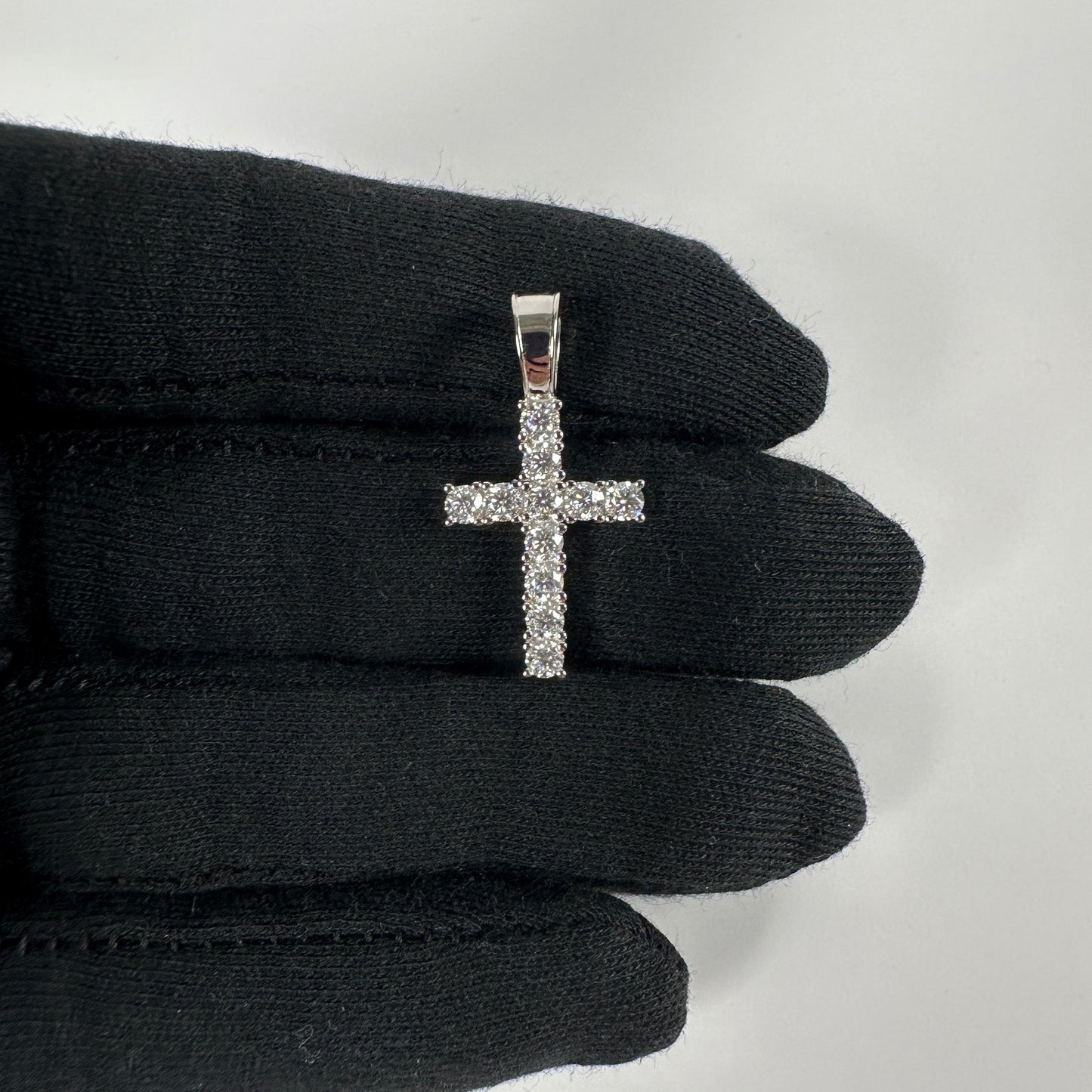 Small Certified VVS Moissanite Cross Pendant In Solid .925 Sterling Silver