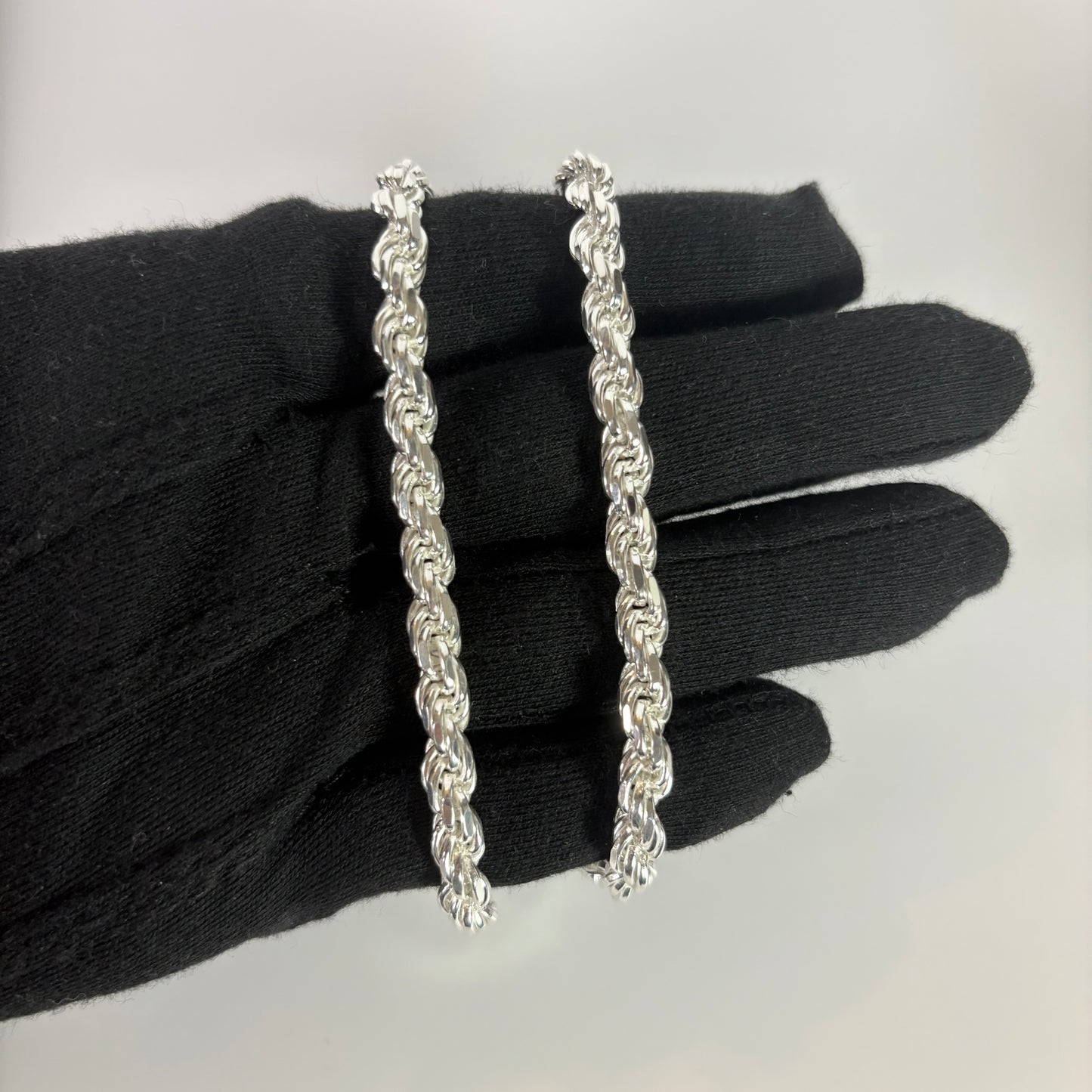 Solid .925 Sterling Silver Diamond Cut Rope Chain In 6mm