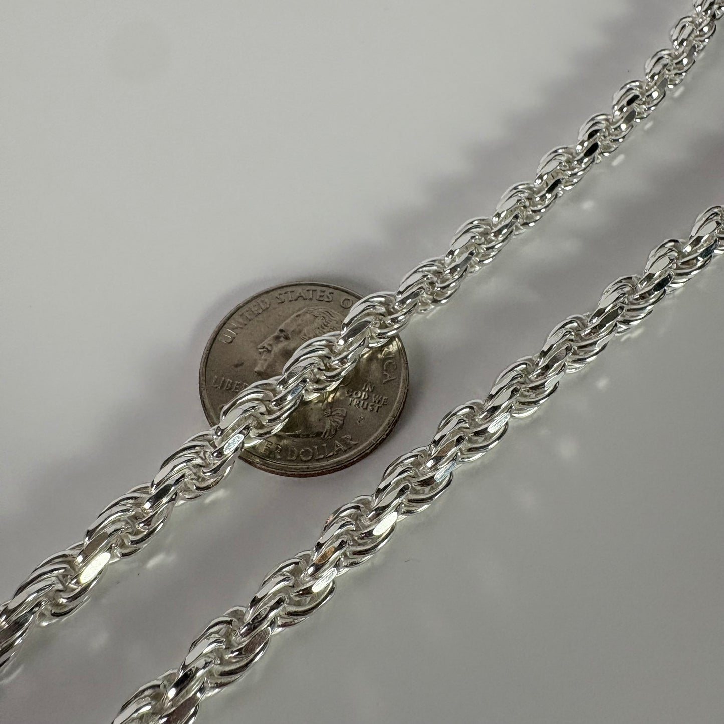 Solid .925 Sterling Silver Diamond Cut Rope Chain In 6mm