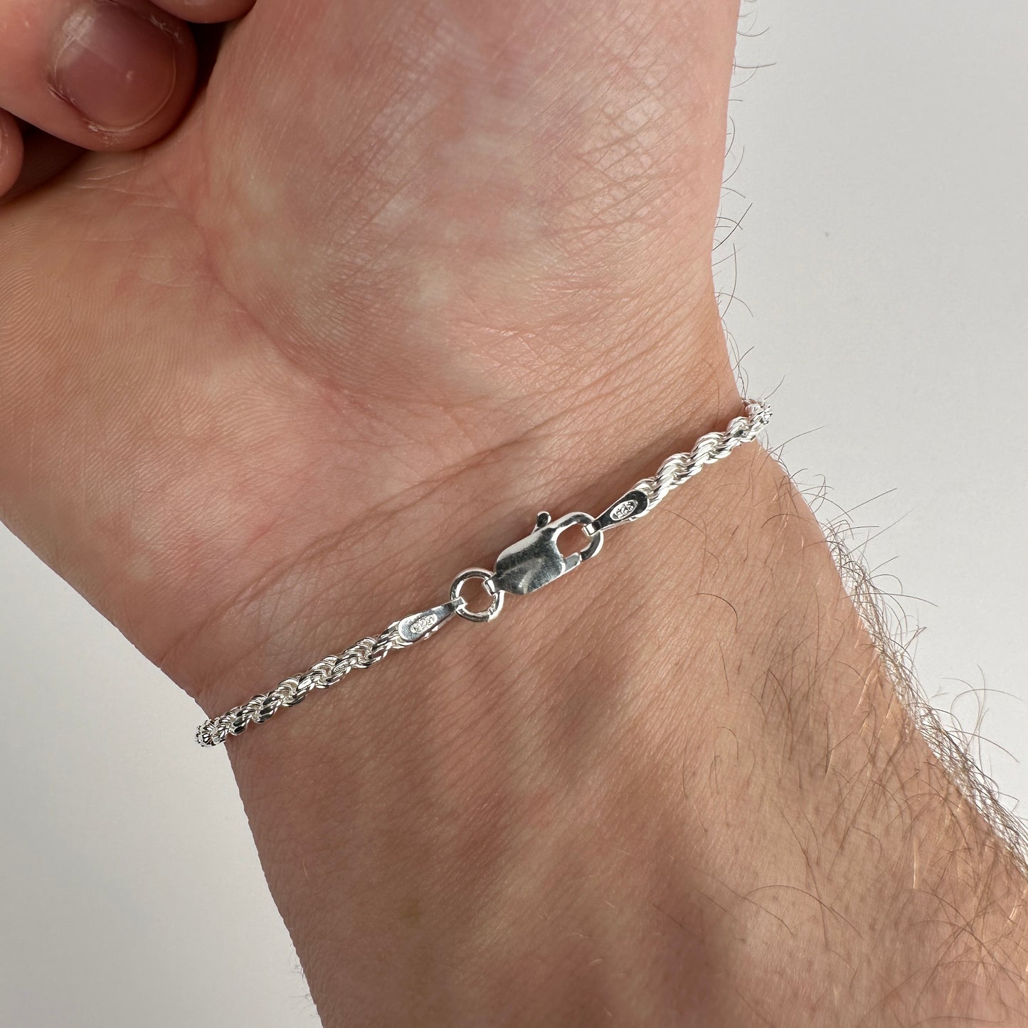 Solid .925 Sterling Silver Diamond Cut Rope Bracelet 2.5mm