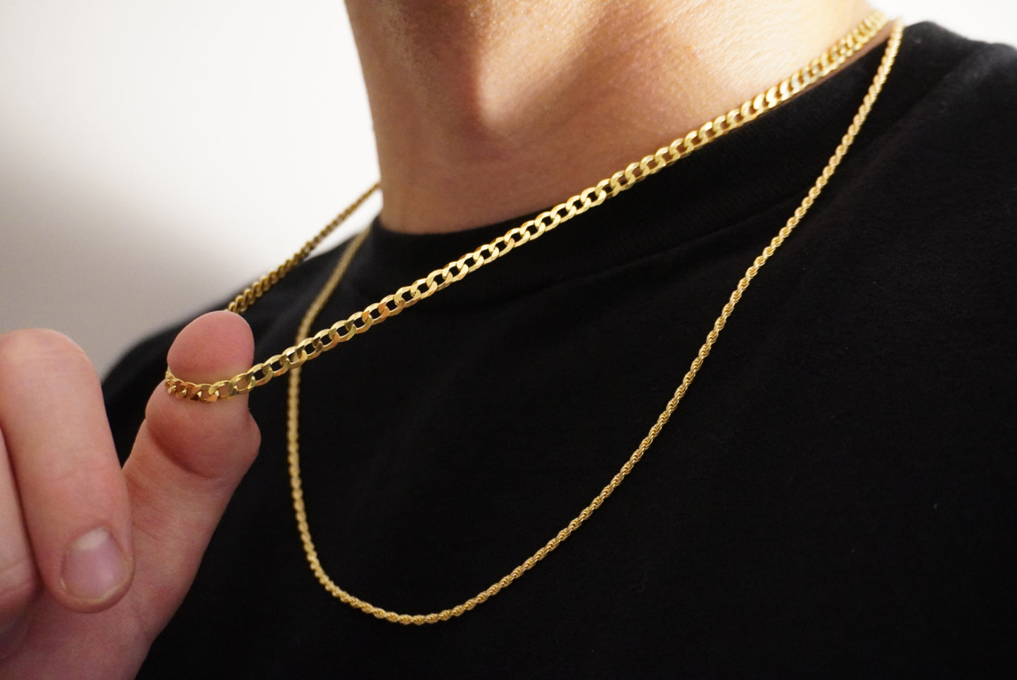 14k Gold Vermeil Flat Cuban Link & Rope Chain Stack