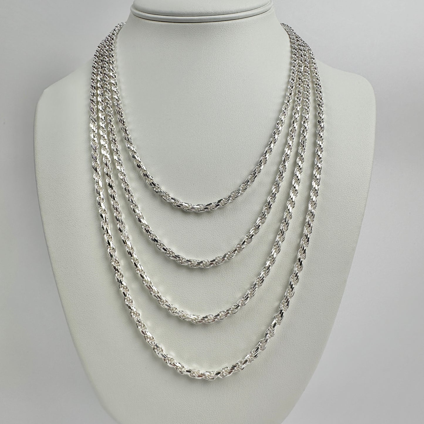 Solid .925 Sterling Silver Diamond Cut Rope Chain 4mm