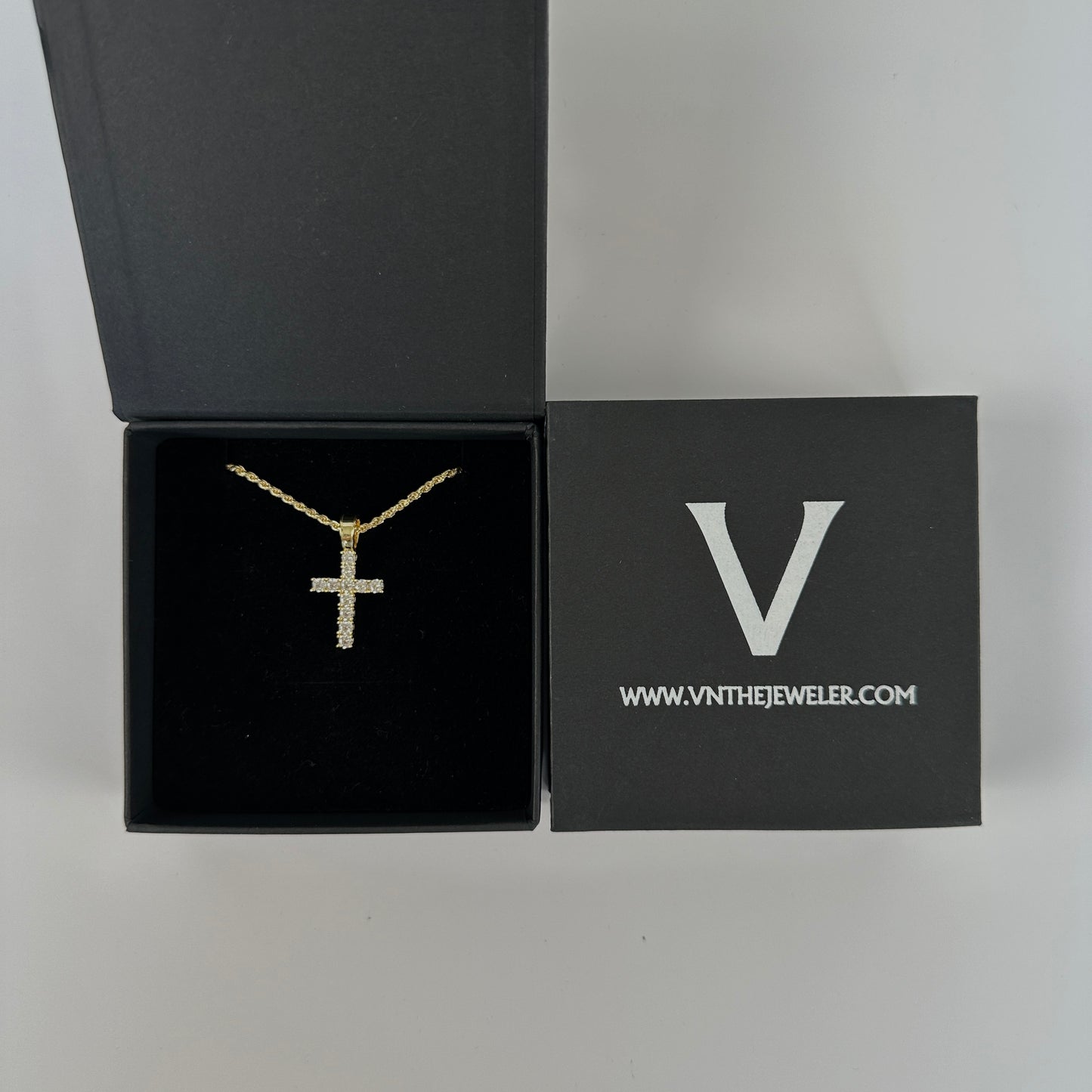 14k Gold Vermeil Rope And VVS Moissanite Cross Pendant