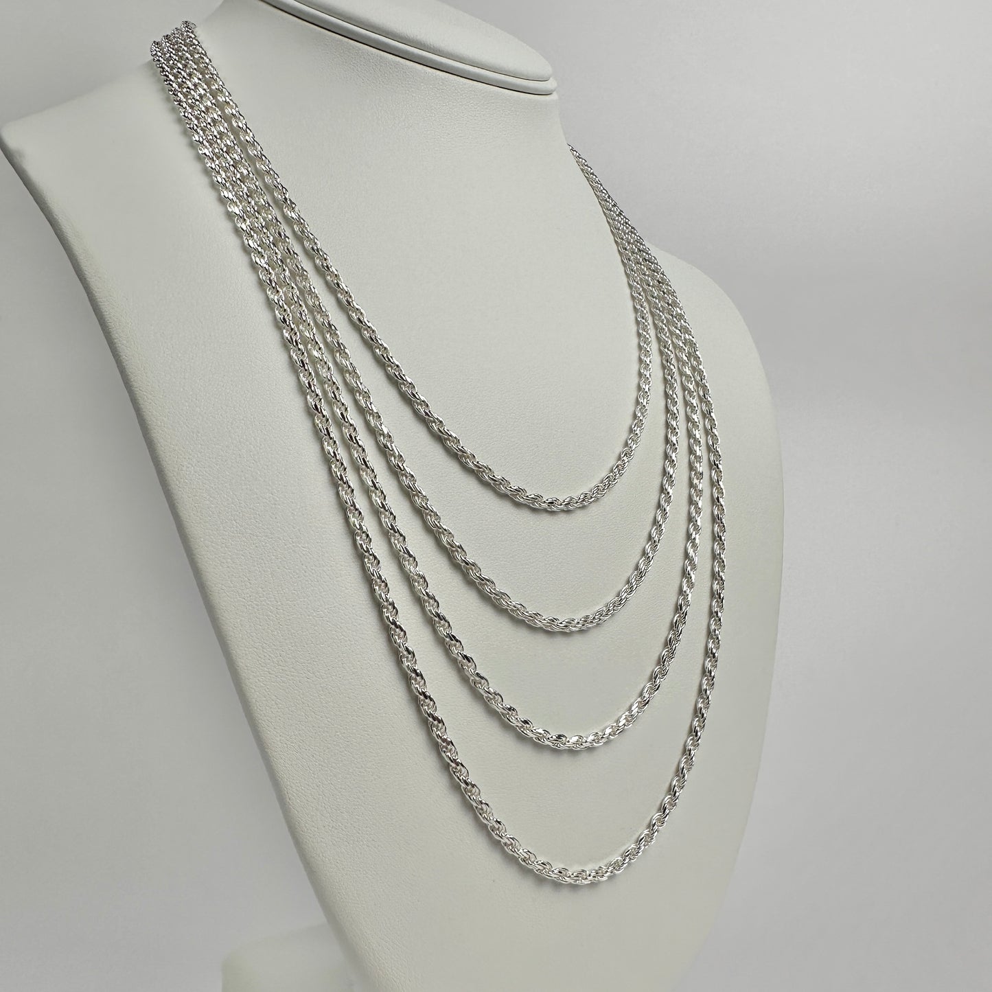 Solid .925 Sterling Silver Diamond Cut Rope Chain 3mm