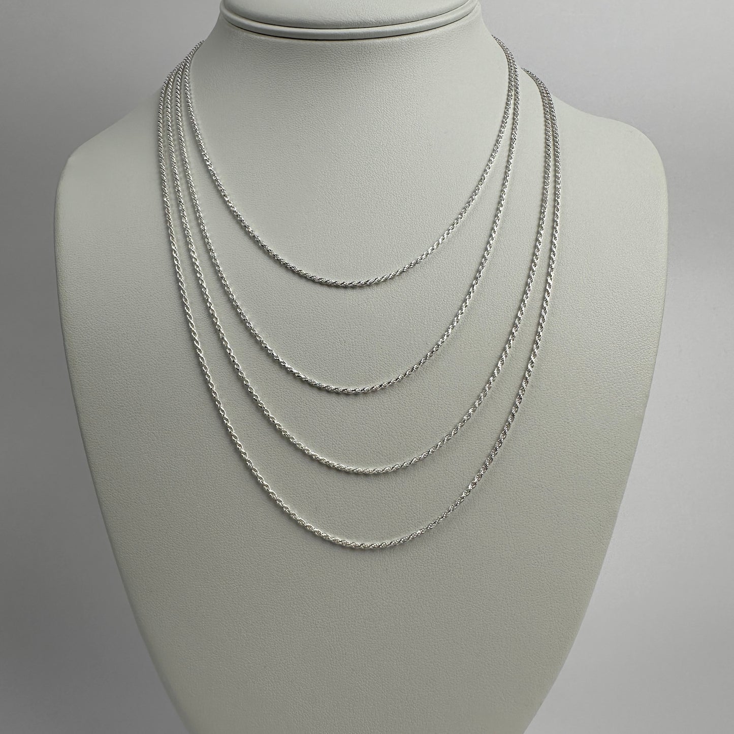 Solid .925 Sterling Silver Diamond Cut Rope Chain 1.5mm