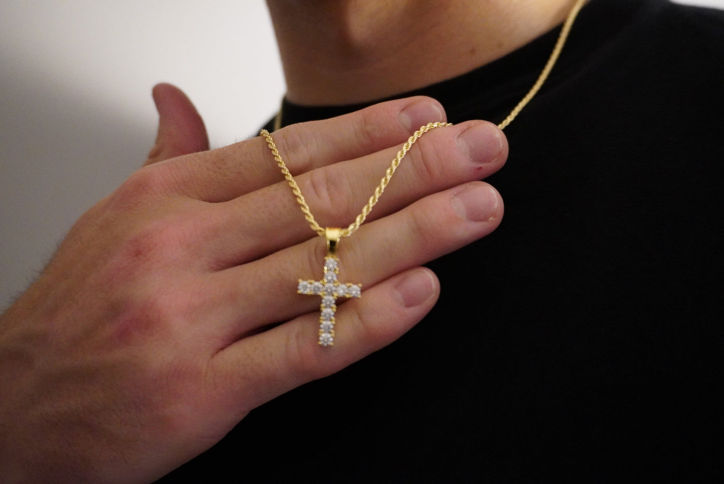 14k Gold Vermeil Rope And VVS Moissanite Cross Pendant