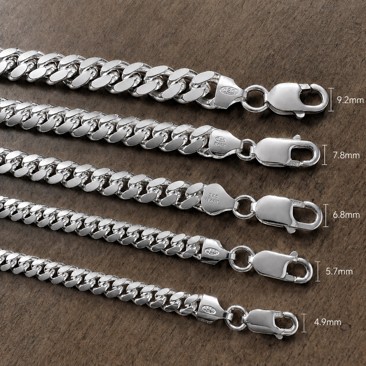 Italian Solid .925 Sterling Silver Heavy Miami Cuban Link Chain With High Polish Finish, Anti Tarnish Waterproof Silver Jewelry