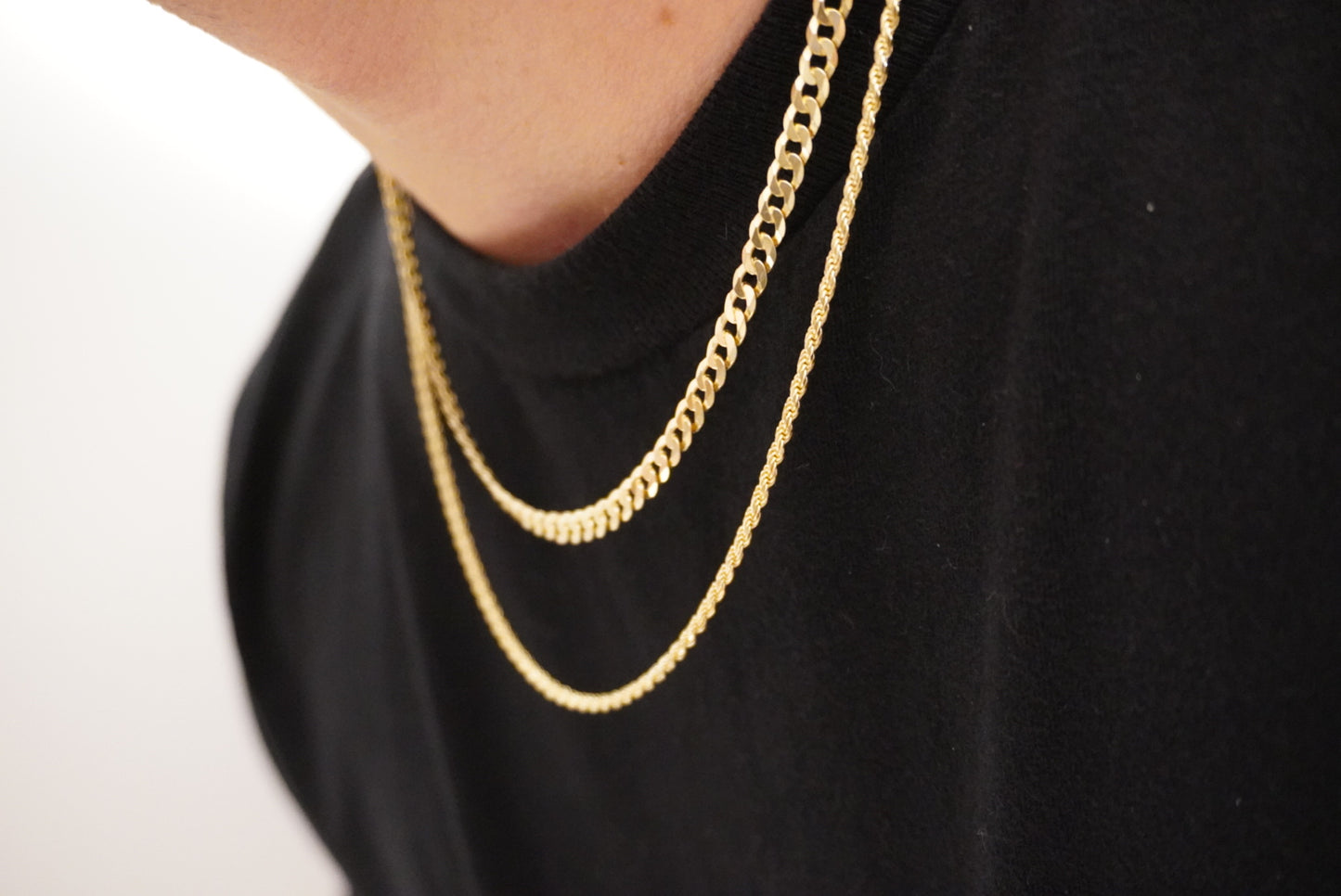 14k Gold Vermeil Flat Cuban Link & Rope Chain Stack