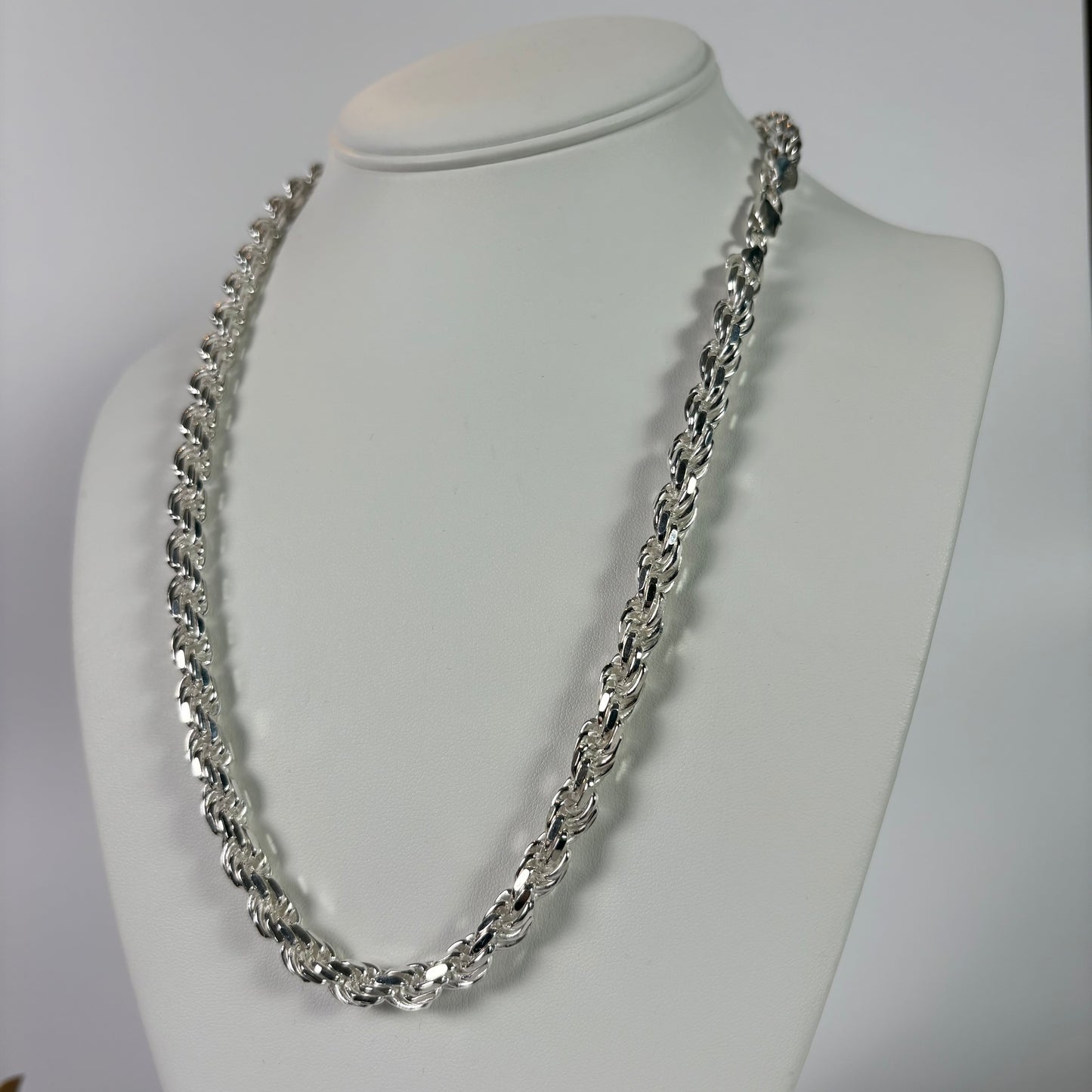 Solid .925 Sterling Silver Diamond Cut Rope Chain In 7.5mm