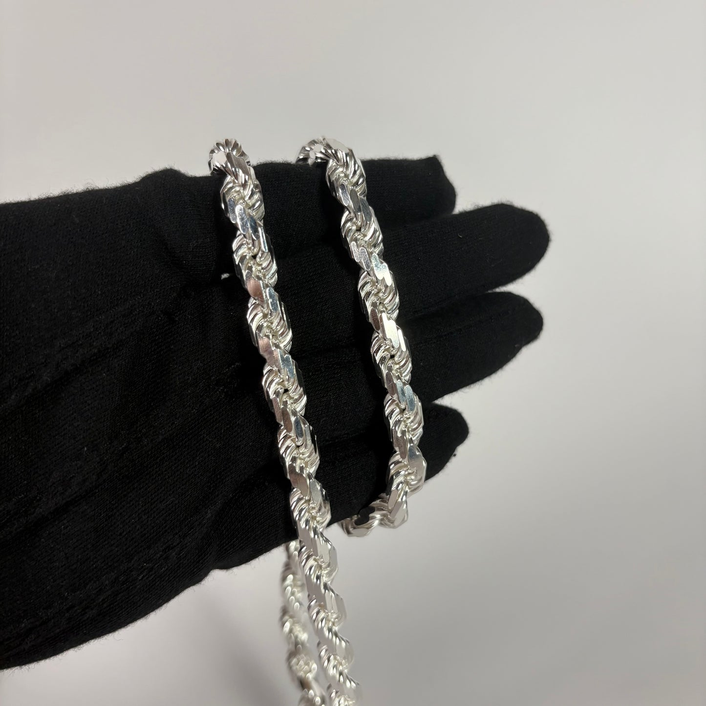 Solid .925 Sterling Silver Diamond Cut Rope Chain In 8mm