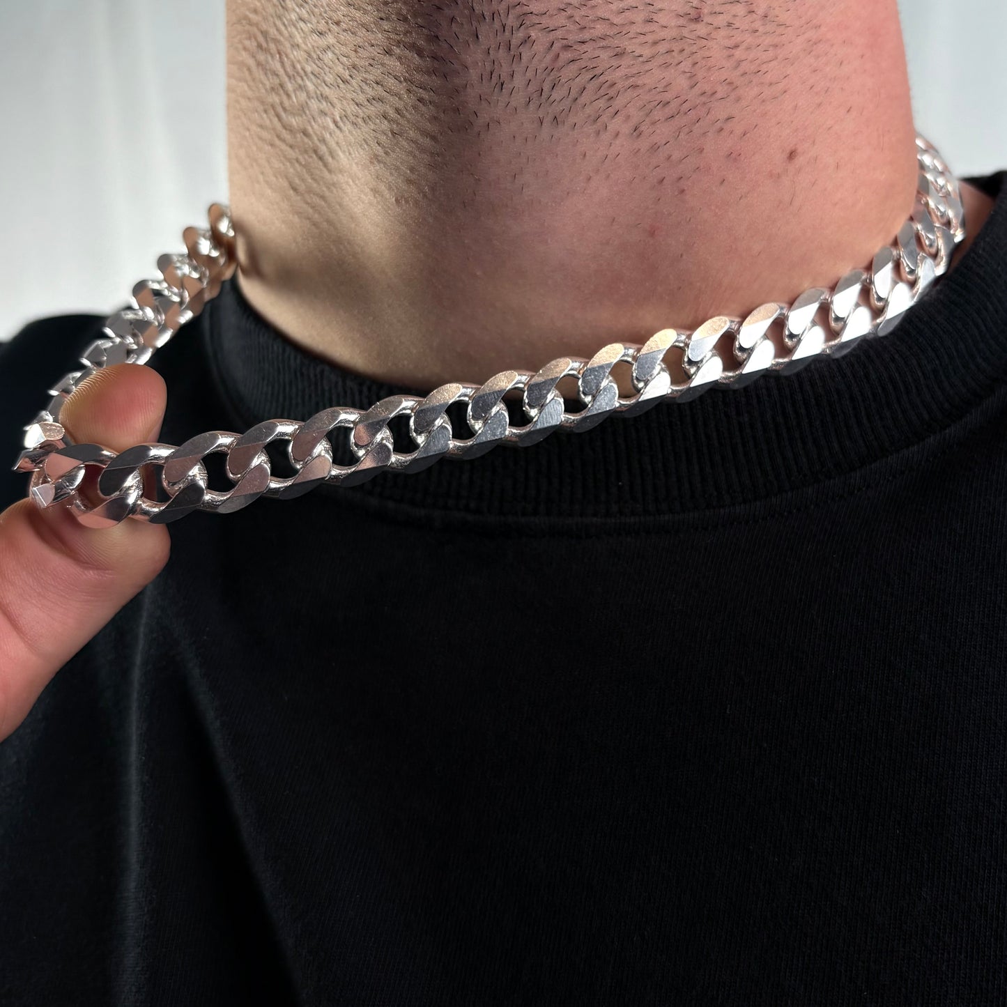 Solid .925 Sterling Silver Cuban Link Necklace In 11mm