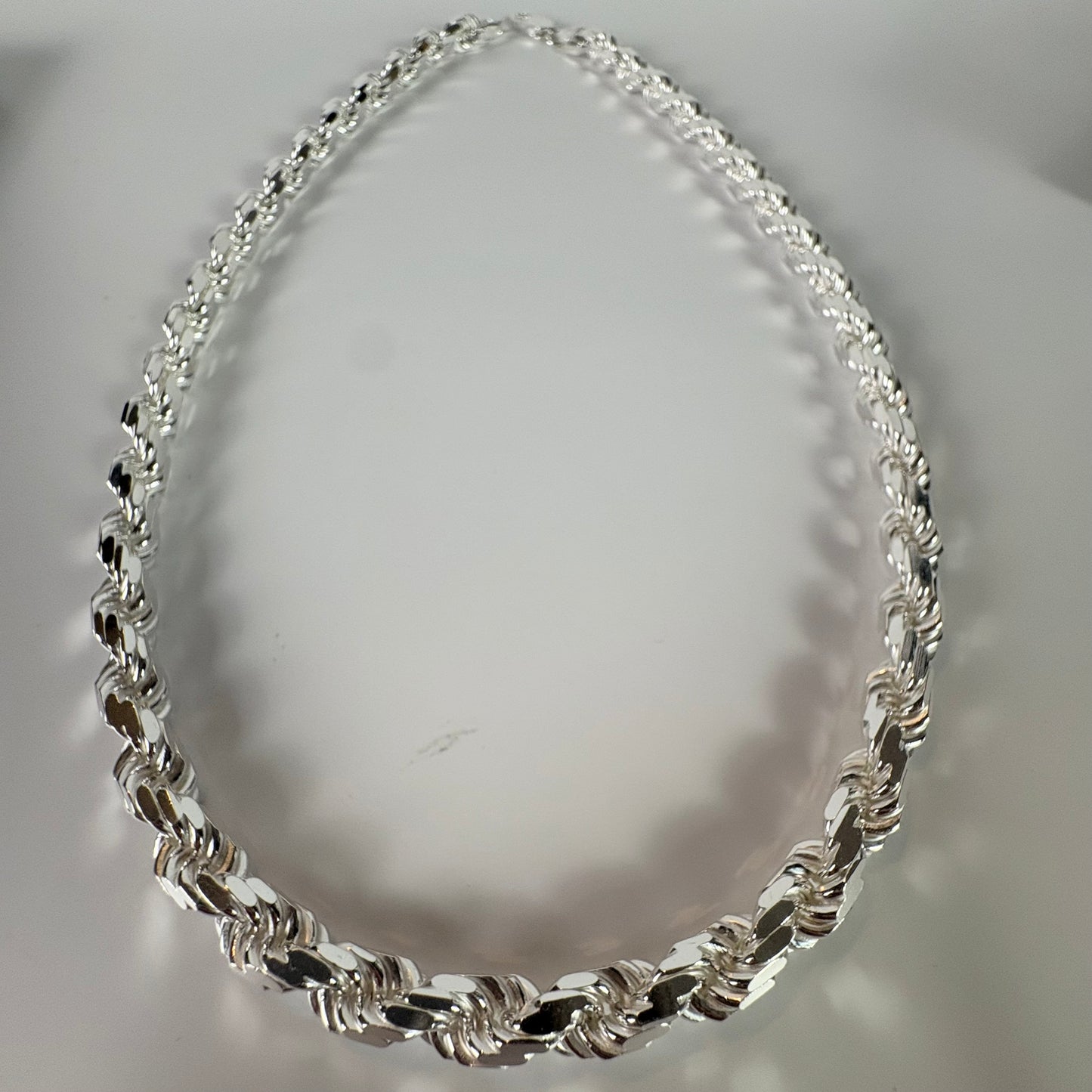 Solid .925 Sterling Silver Diamond Cut Rope Chain In 8mm