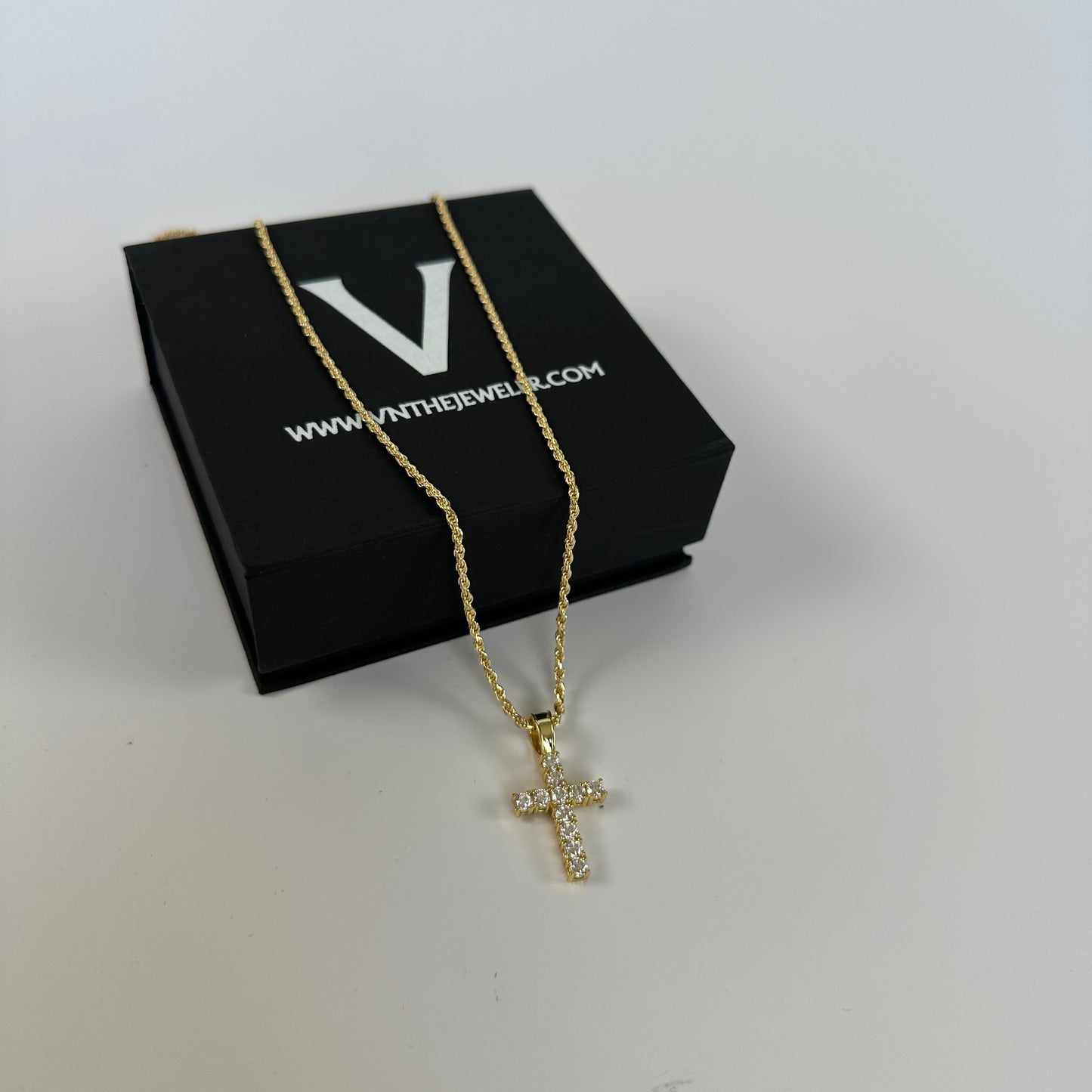 14k Gold Vermeil Rope And VVS Moissanite Cross Pendant