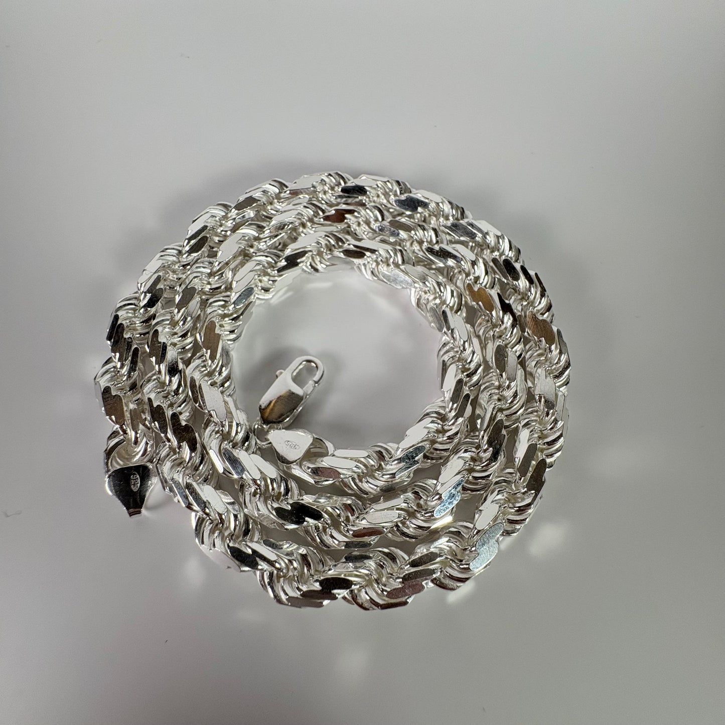 Solid .925 Sterling Silver Diamond Cut Rope Chain In 8mm