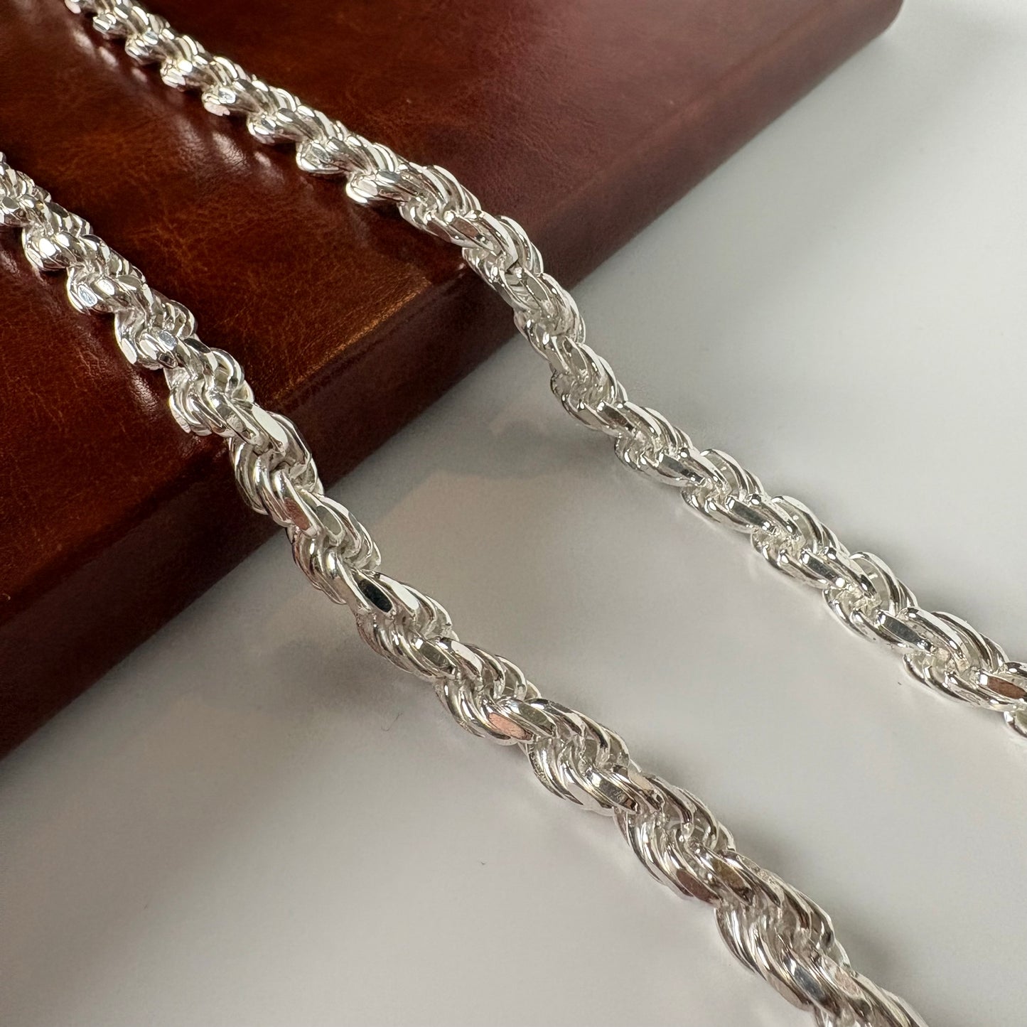 Solid .925 Sterling Silver Diamond Cut Rope Chain In 7.5mm